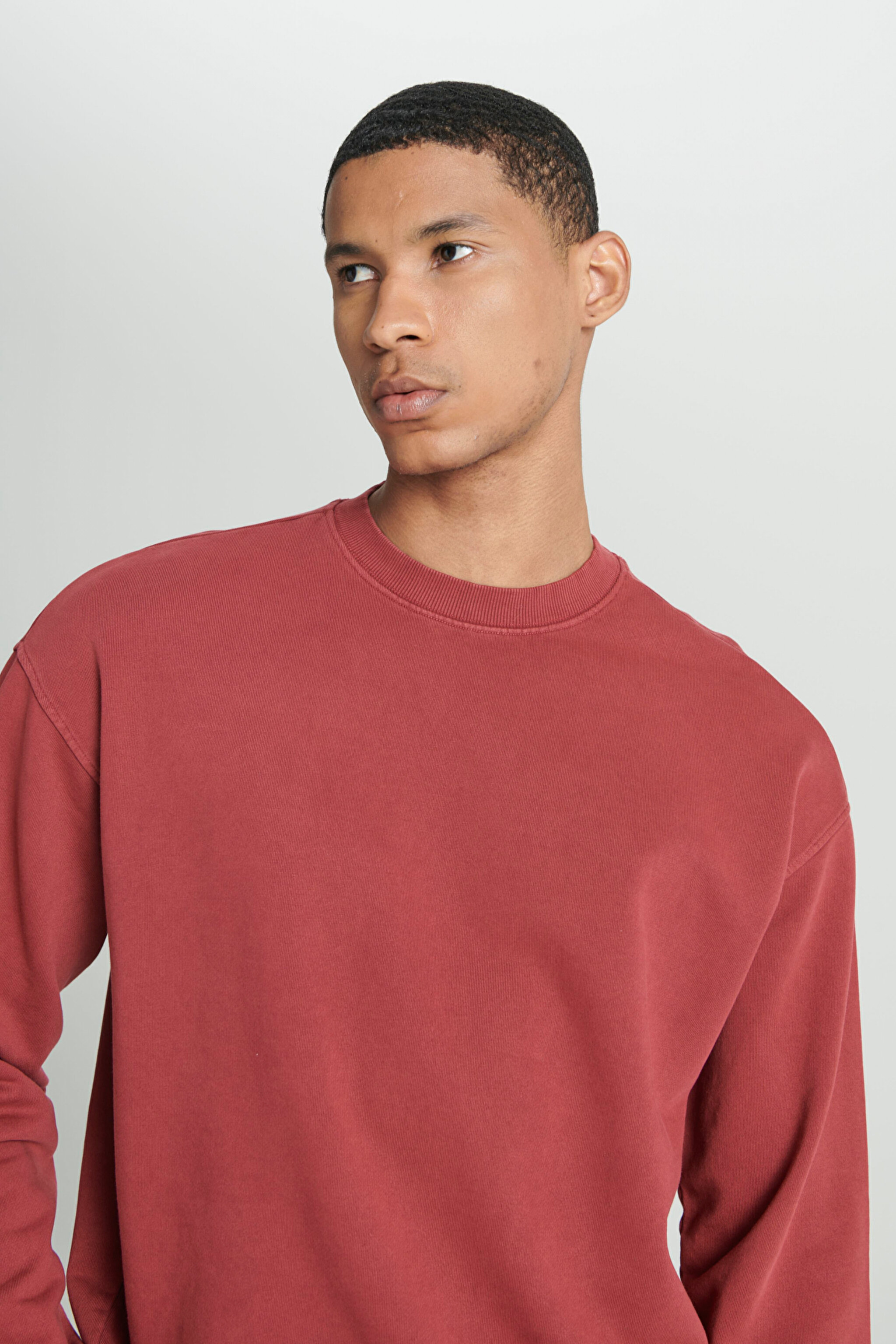 Loose Fit Rahat Kesim Bisiklet Yaka %100 Pamuk Gül Kurusu Sweatshirt - Intuition Grey-L241469A11 (görsel 5)