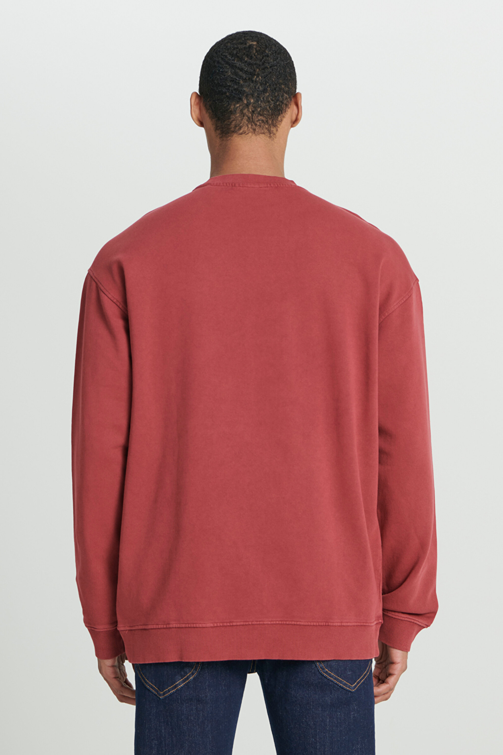 Loose Fit Rahat Kesim Bisiklet Yaka %100 Pamuk Gül Kurusu Sweatshirt - Intuition Grey-L241469A11 (görsel 6)
