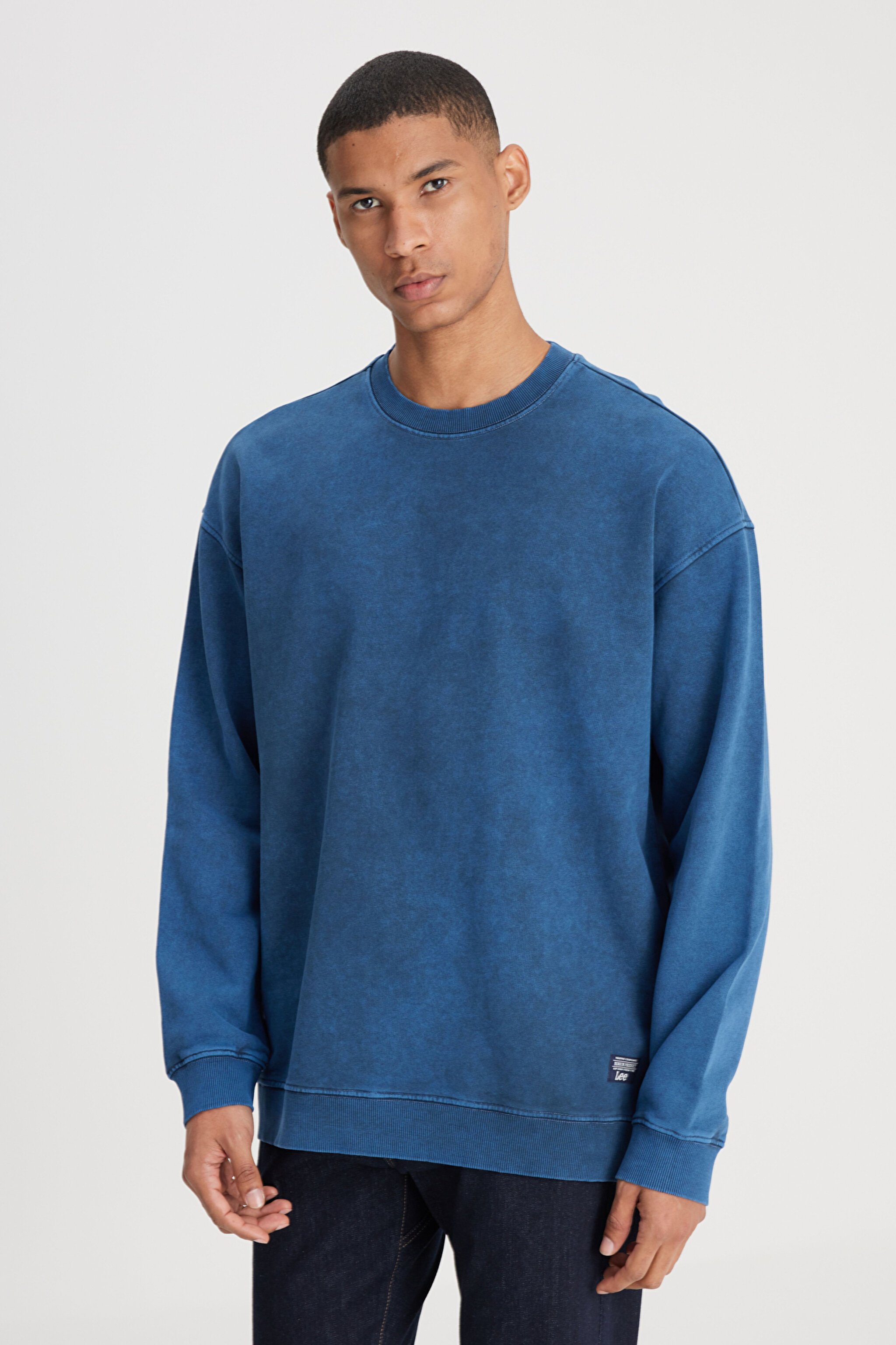 Loose Fit Rahat Kesim Bisiklet Yaka %100 Pamuk İndigo Sweatshirt