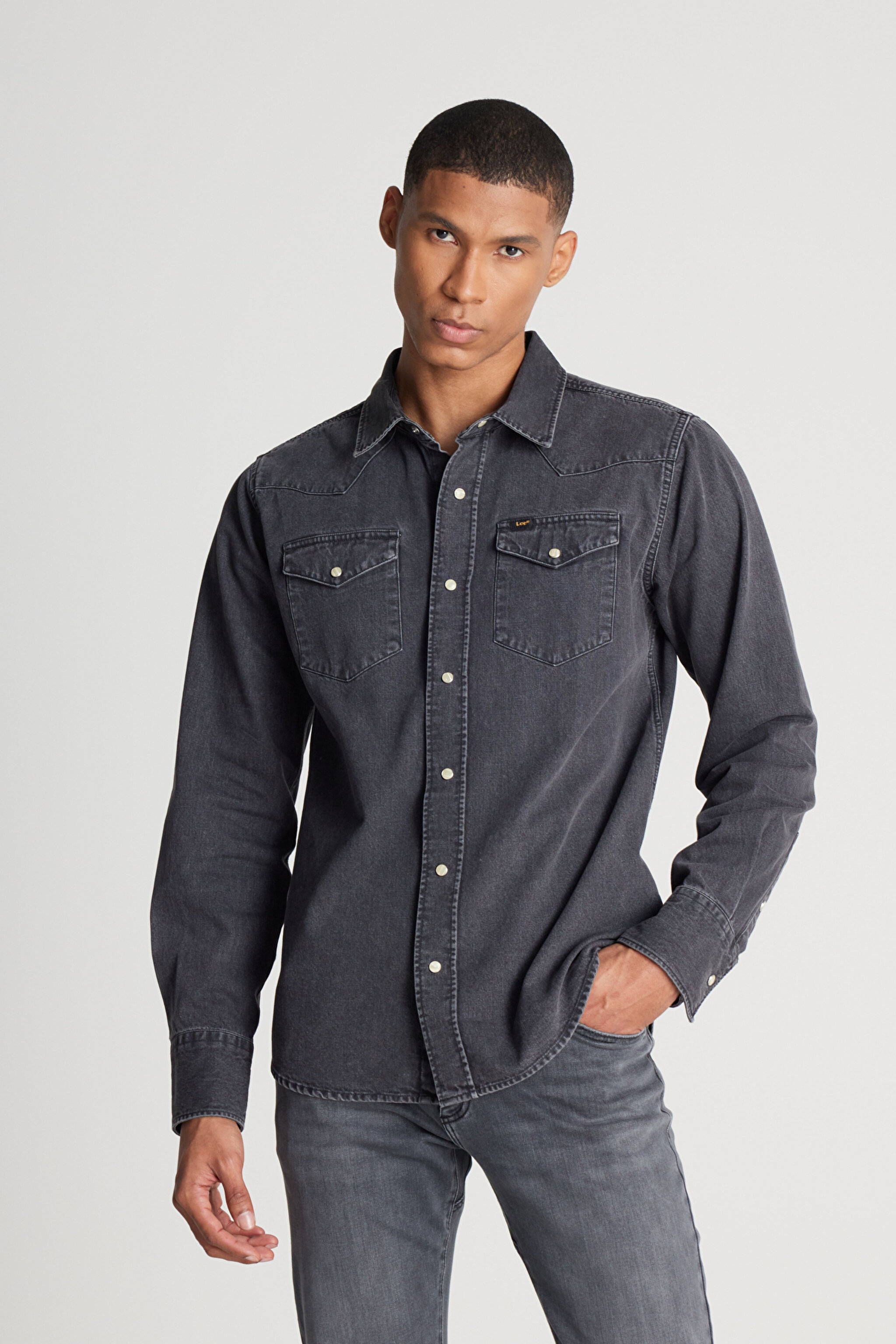 Regular Fit Normal Kesim %100 Pamuk Antrasit Jean Kot Gömlek - Anthracite-L241513003