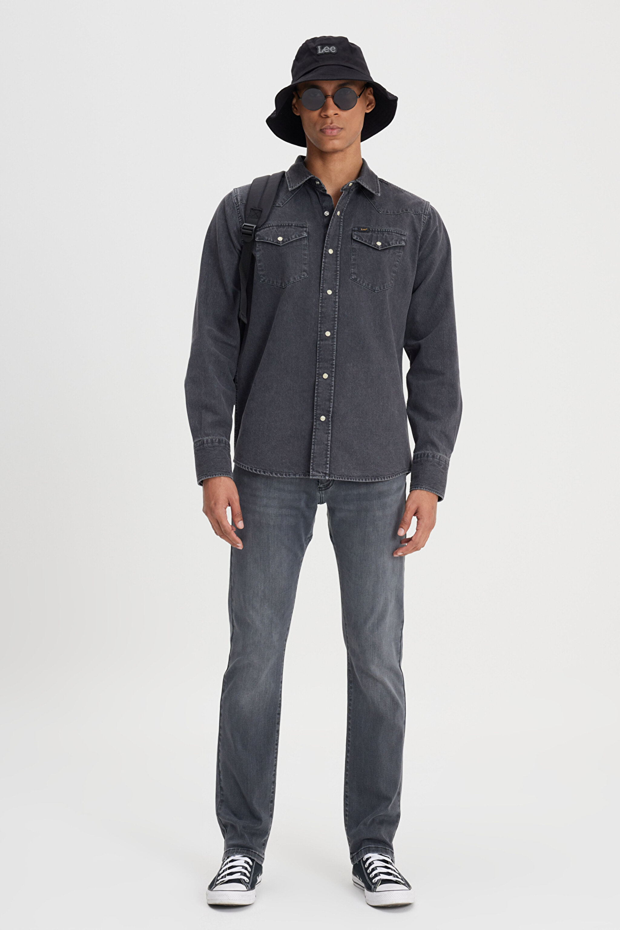 Regular Fit Normal Kesim %100 Pamuk Antrasit Jean Kot Gömlek - Anthracite-L241513003 (görsel 3)