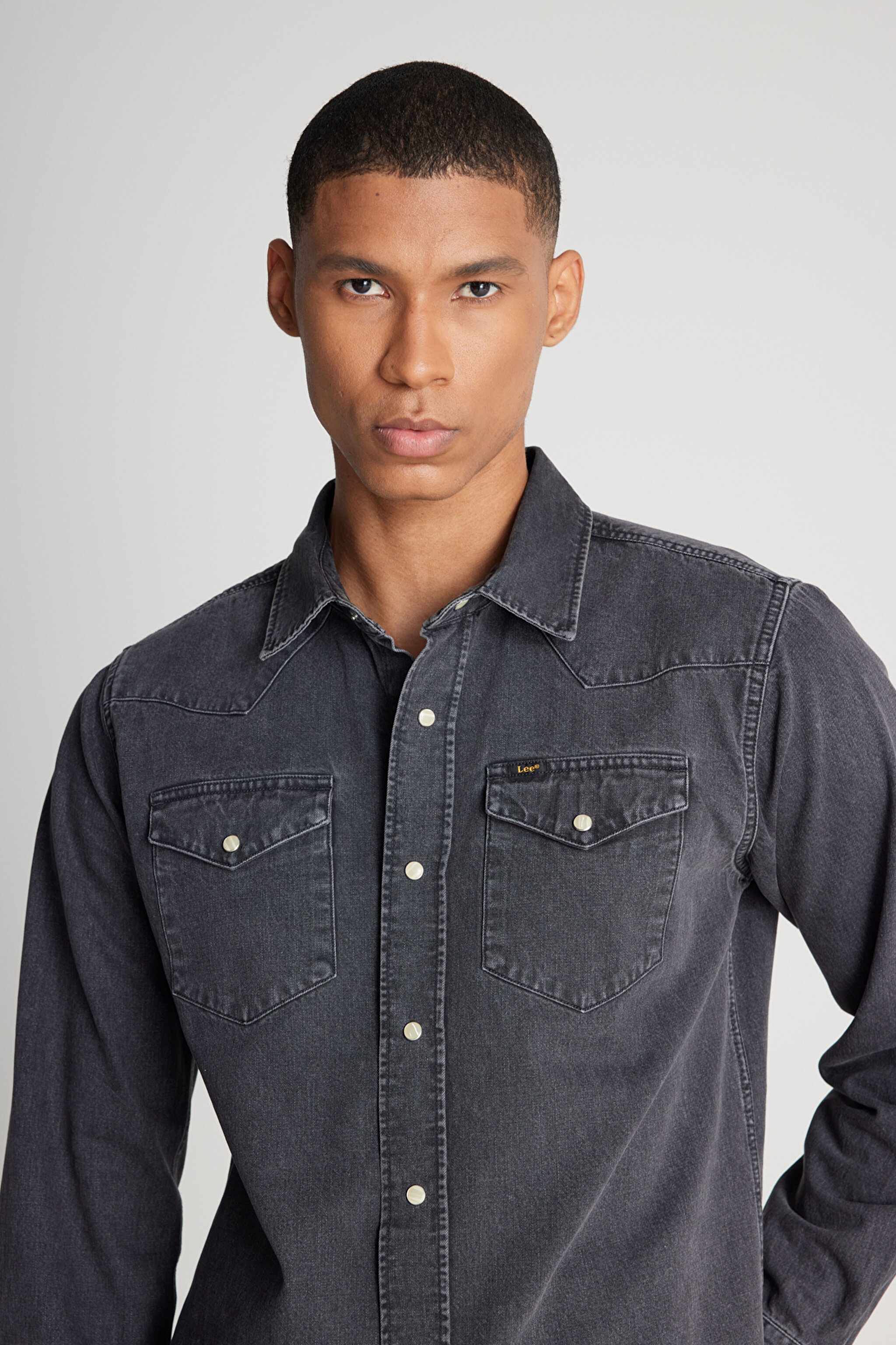 Regular Fit Normal Kesim %100 Pamuk Antrasit Jean Kot Gömlek - Anthracite-L241513003 (görsel 4)