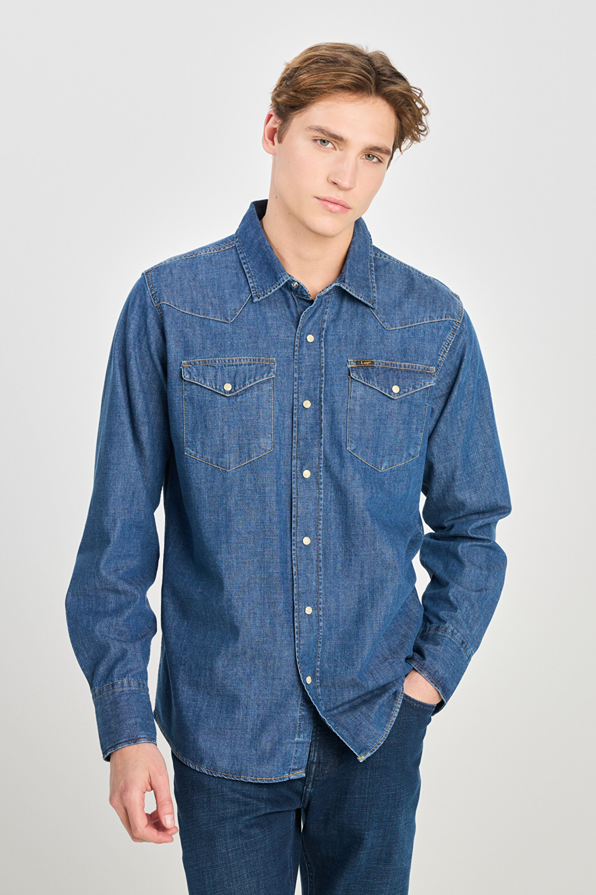 Regular Fit Normal Kesim %100 Pamuk Mavi Jean Kot Gömlek