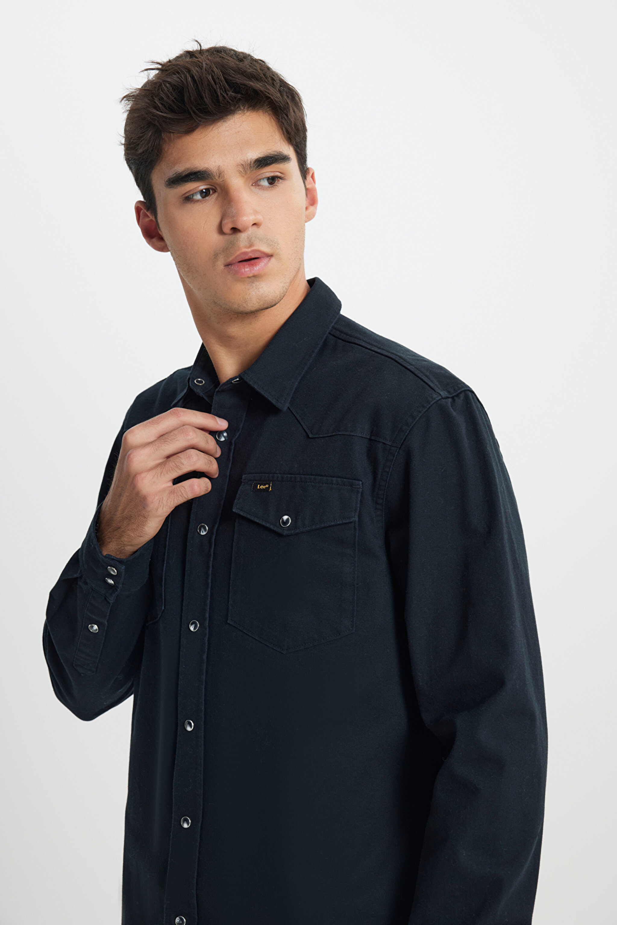 Relaxed Fit Geniş Kesim %100 Pamuk Cep Detaylı Antrasit Gömlek - Anthracite-L241514003 (görsel 4)