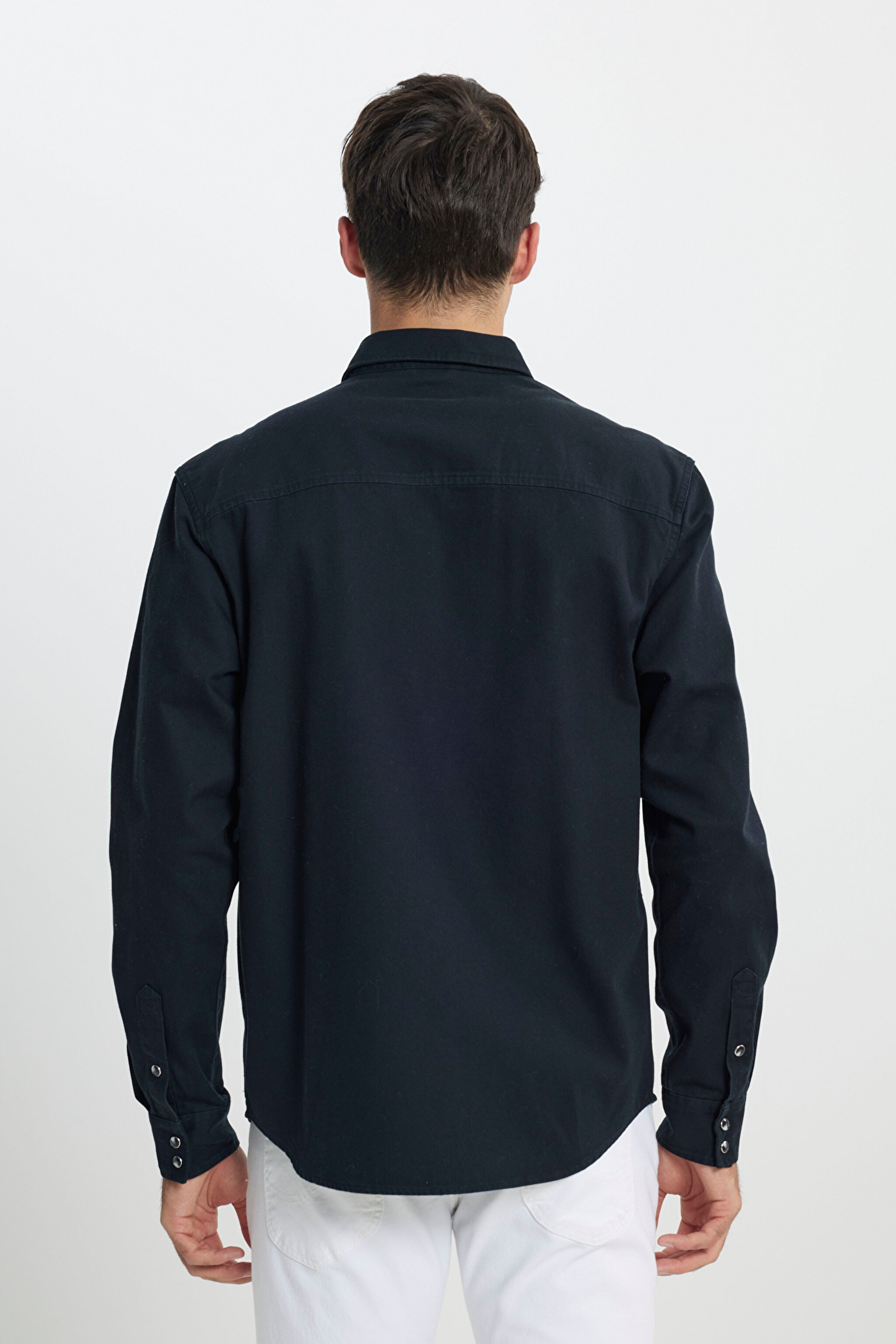 Relaxed Fit Geniş Kesim %100 Pamuk Cep Detaylı Antrasit Gömlek - Anthracite-L241514003 (görsel 6)