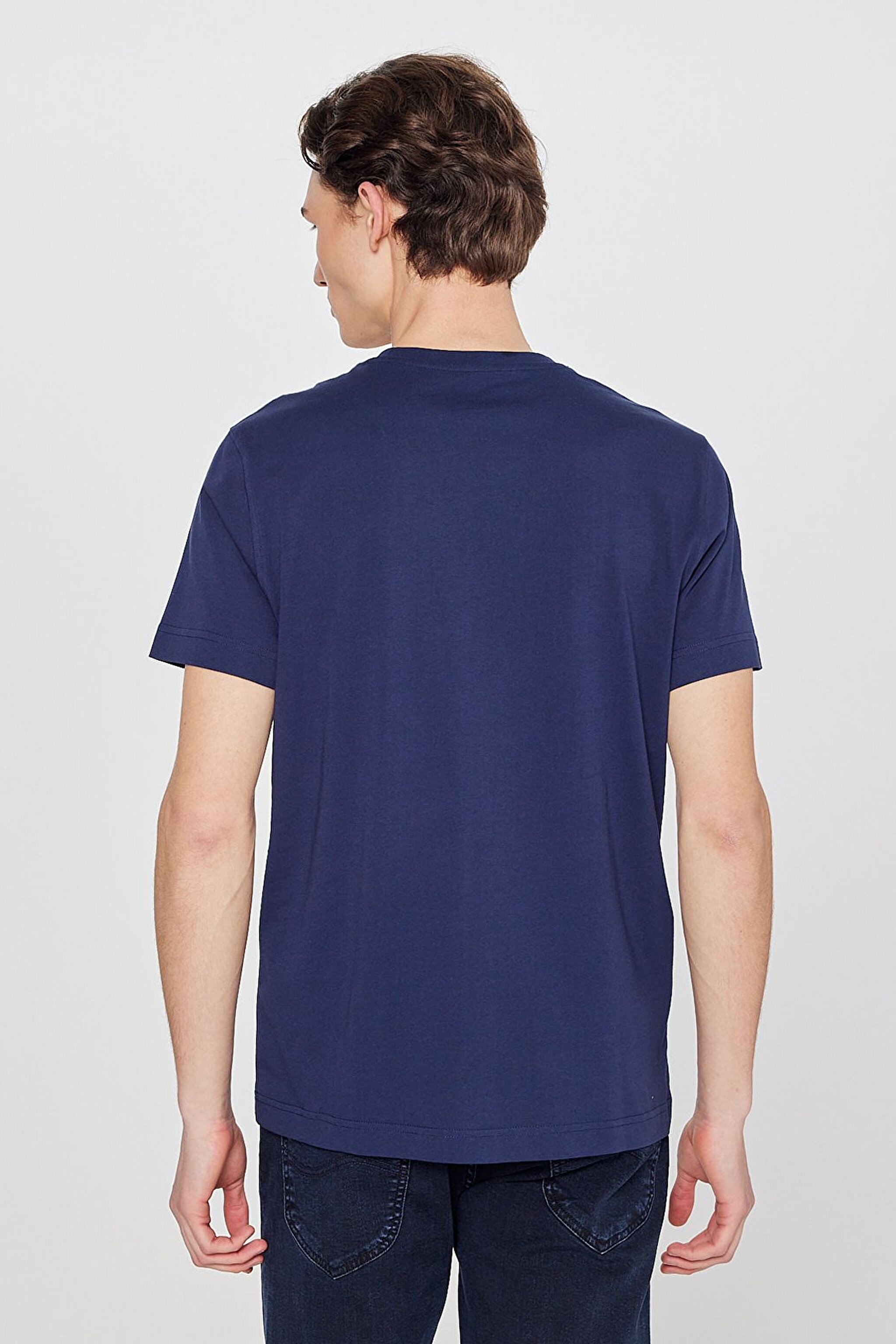 Regular Fit Normal Kesim Bisiklet Yaka %100 Pamuk Lacivert Tişört - Navy-L241521410 (görsel 5)
