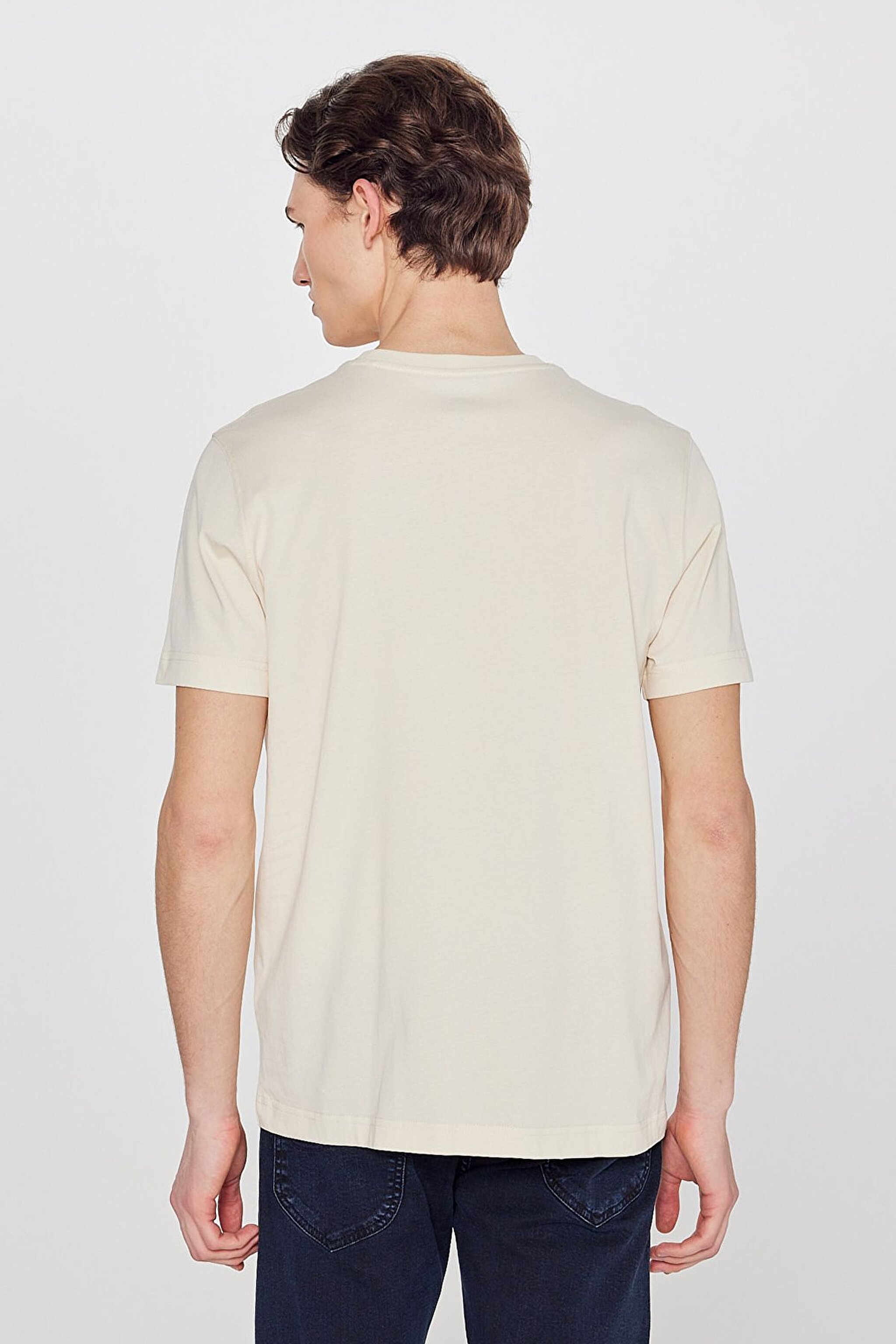 Regular Fit Normal Kesim Bisiklet Yaka %100 Pamuk Bej Tişört - Beige-L241521614 (görsel 5)