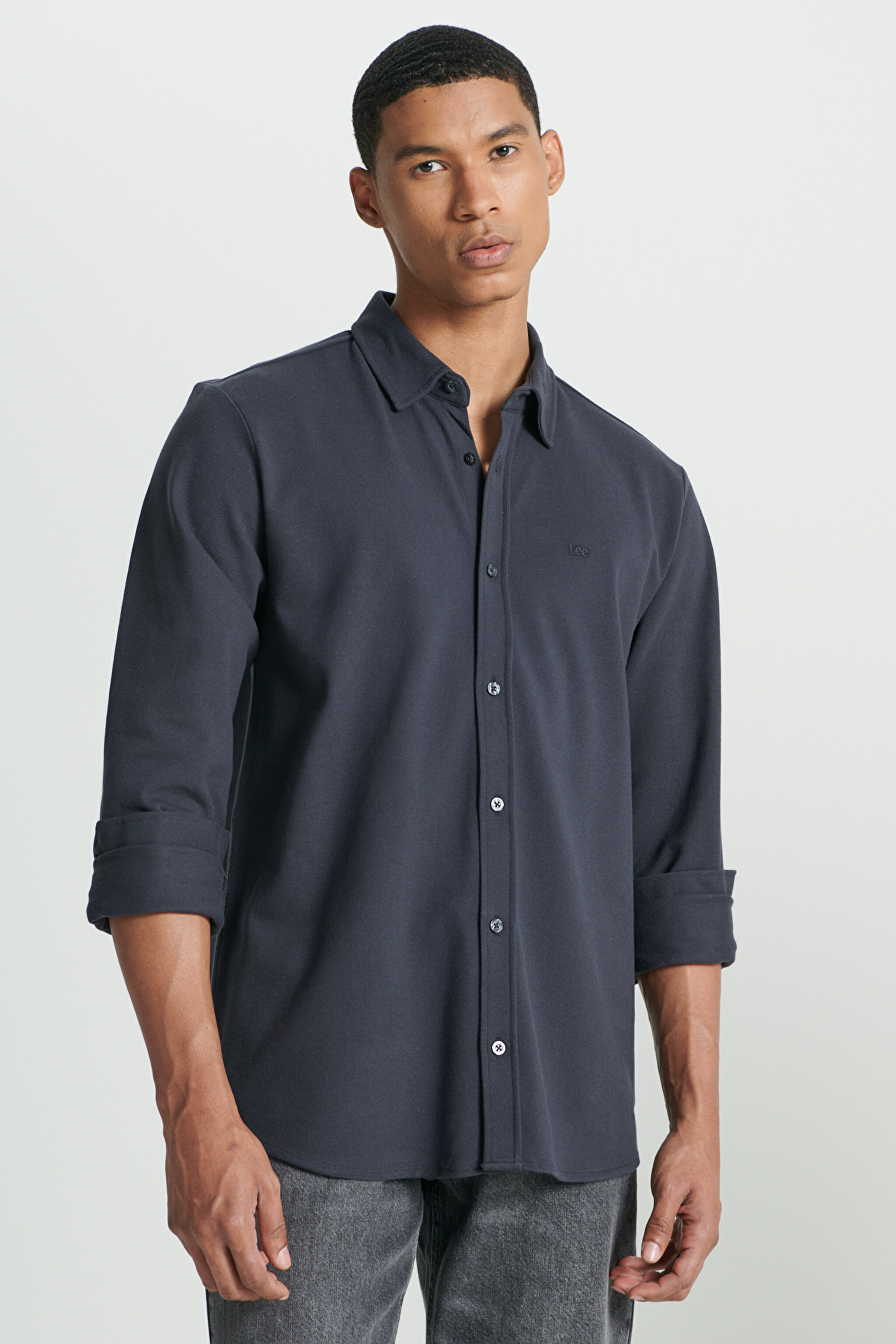 Regular Fit Normal Kesim %100 Pamuk Antrasit Gömlek - Anthracite-L241567003 (görsel 3)