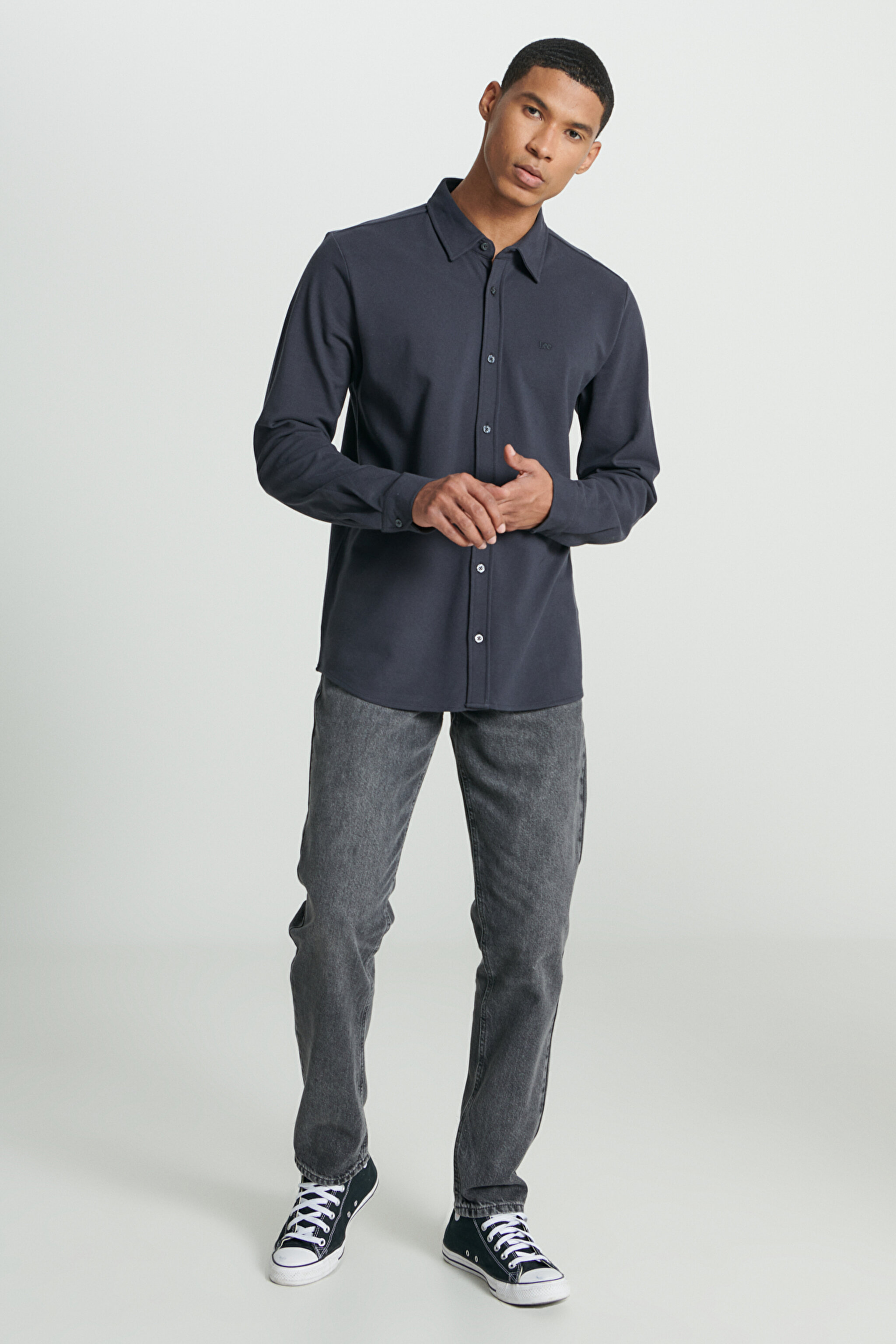 Regular Fit Normal Kesim %100 Pamuk Antrasit Gömlek - Anthracite-L241567003 (görsel 4)