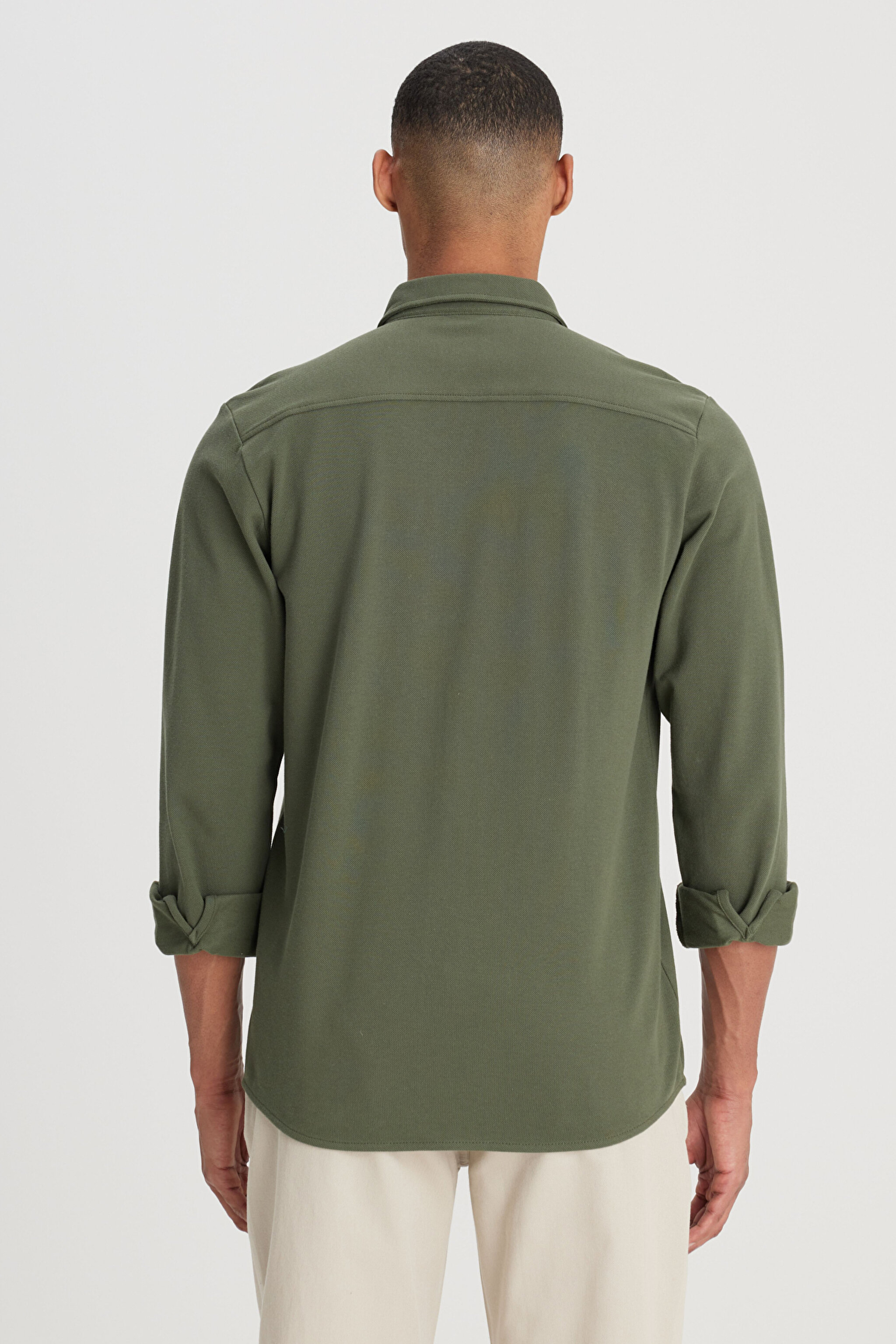Regular Fit Normal Kesim %100 Pamuk Haki Gömlek - Khaki-L241567801 (görsel 5)