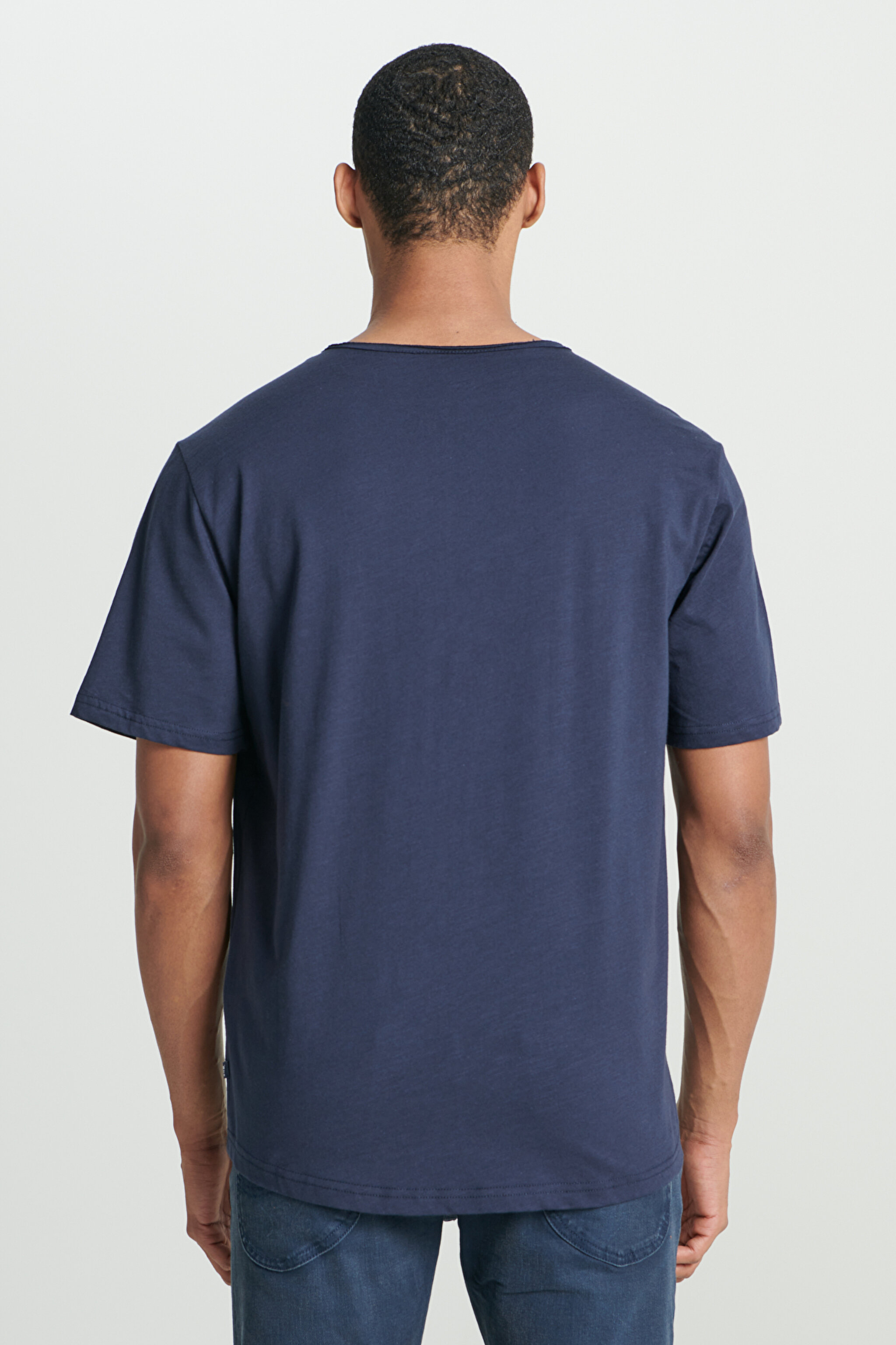 Regular Fit Normal Kesim Bisiklet Yaka %100 Pamuk Lacivert Tişört - Navy-L241570410 (görsel 6)