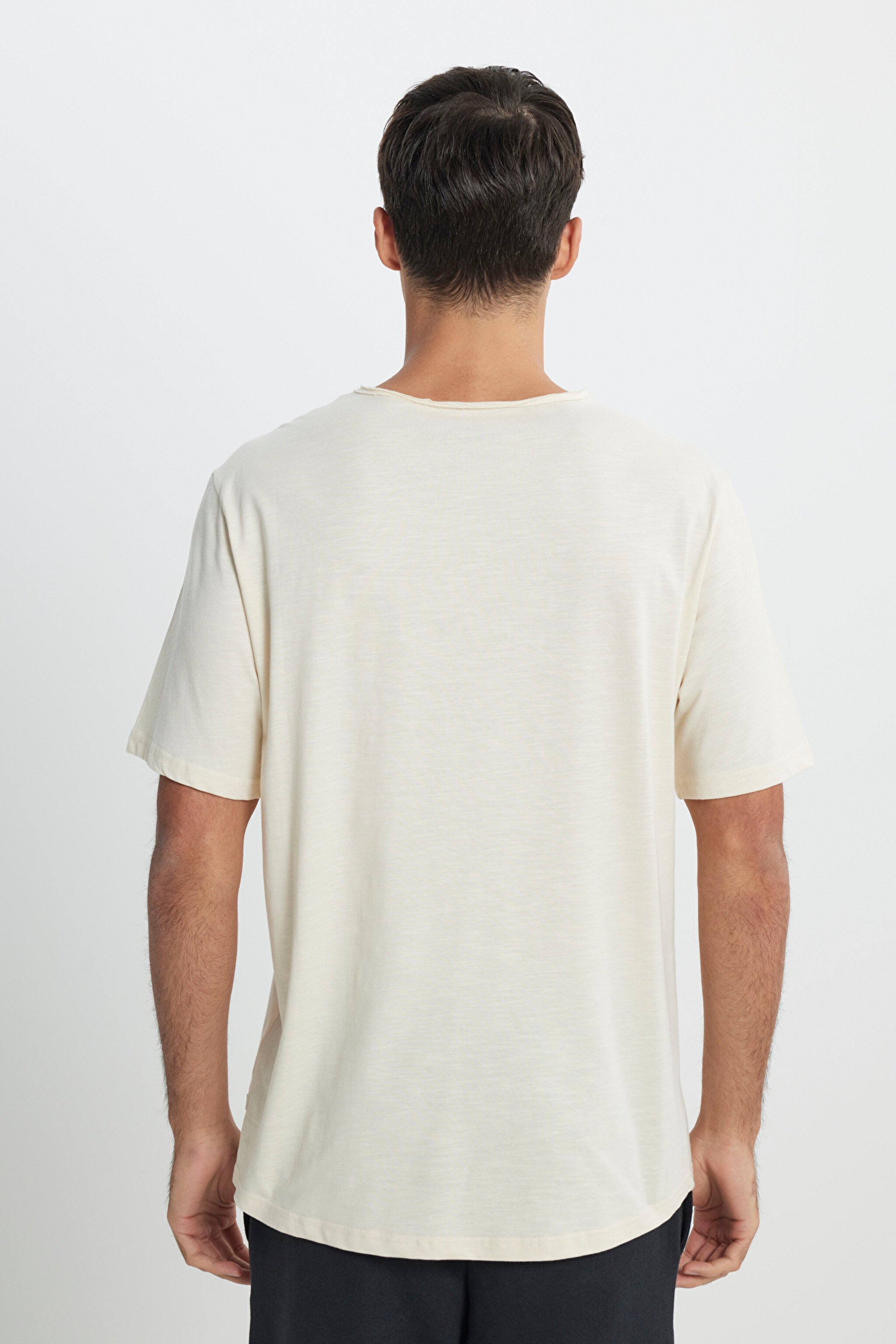 Regular Fit Normal Kesim Bisiklet Yaka %100 Pamuk Bej Tişört - Beige-L241570614 (görsel 5)