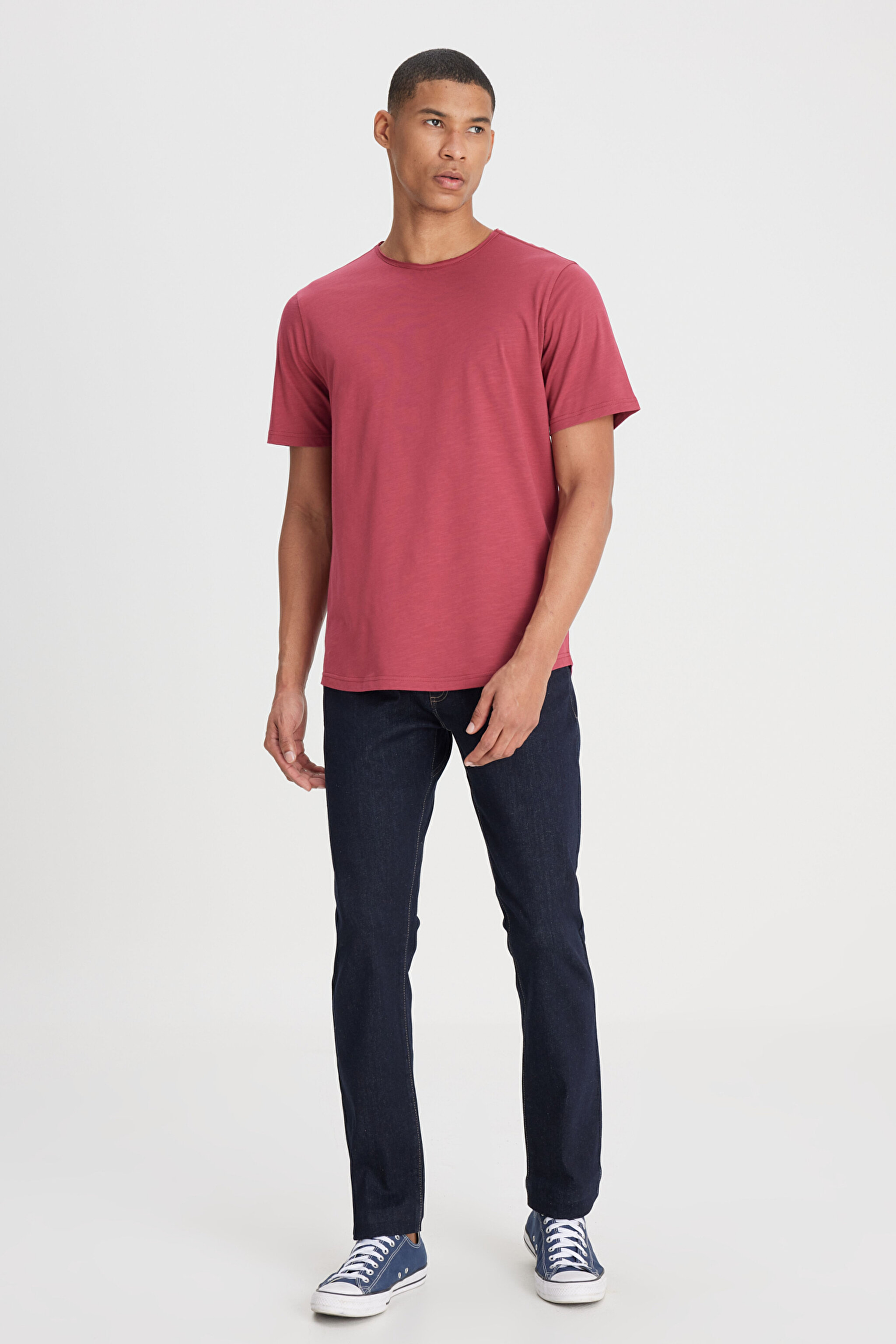 あまページ Regular Fit Normal Kesim Bisiklet Yaka %100 Pamuk Gül Kurusu