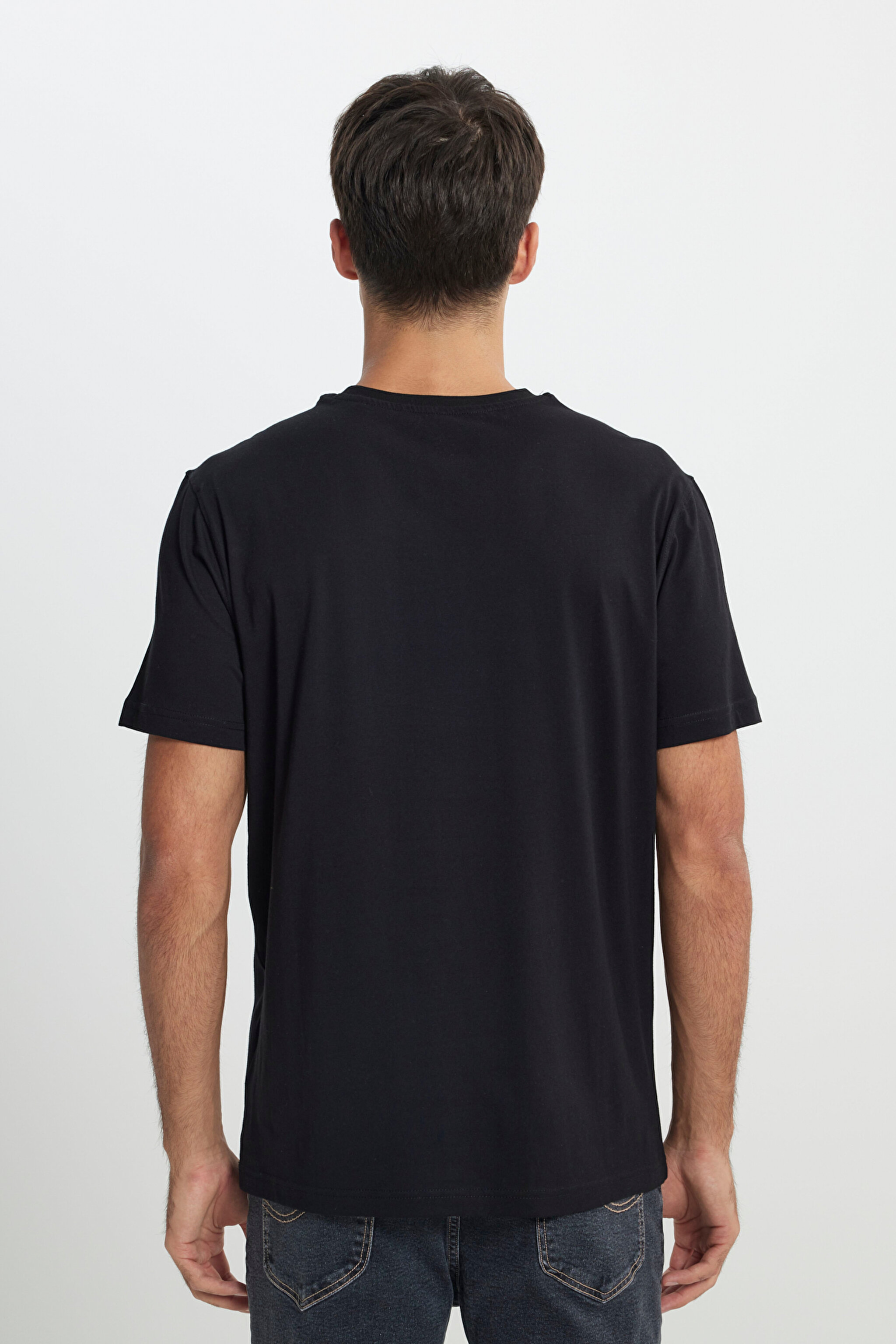 Regular Fit Normal Kesim Bisiklet Yaka %100 Pamuk Siyah Tişört - Black-L241576001 (görsel 5)