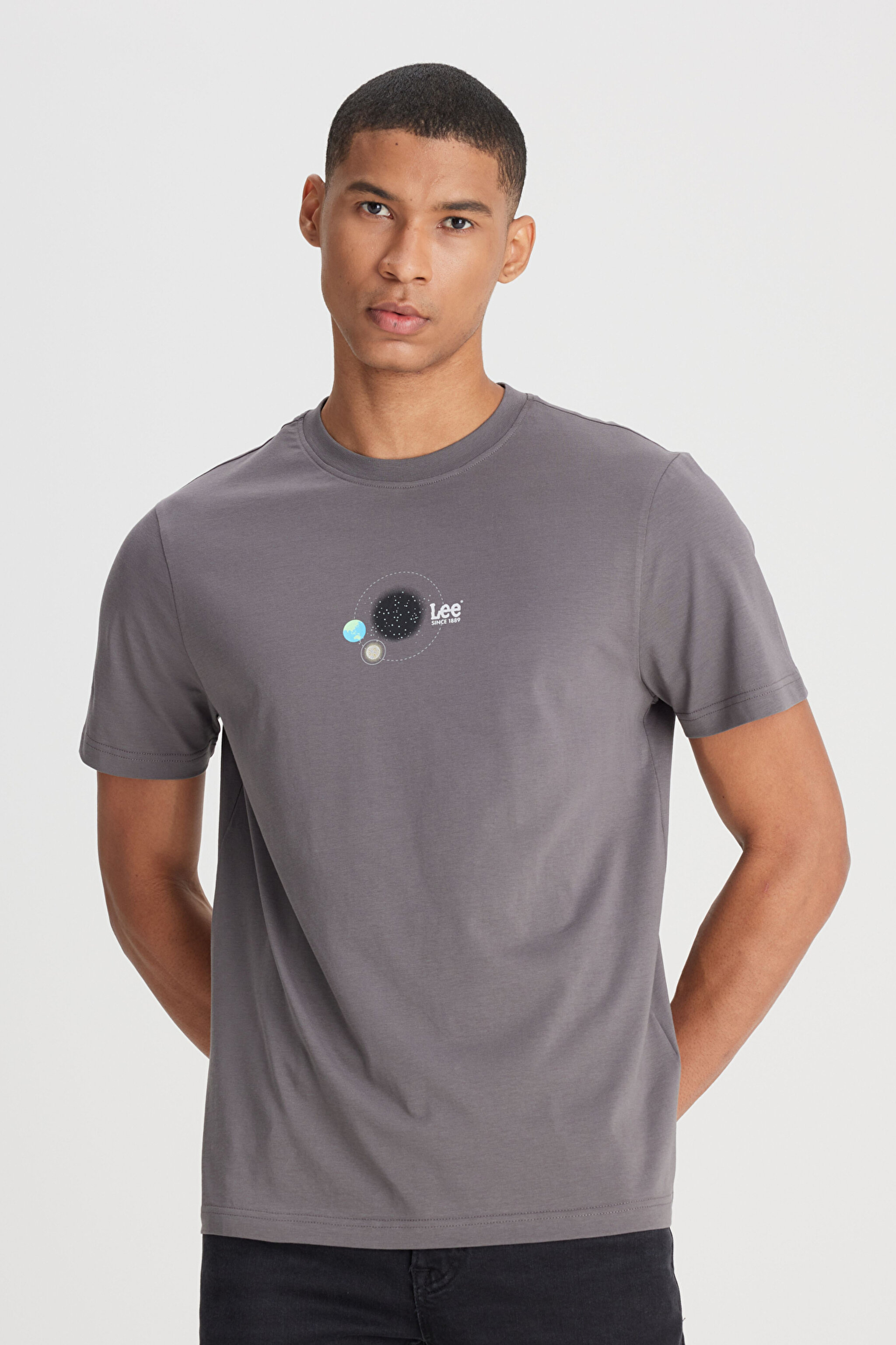 Regular Fit Normal Kesim Bisiklet Yaka %100 Pamuk Antrasit Tişört - Anthracite-L241579003 (görsel 2)