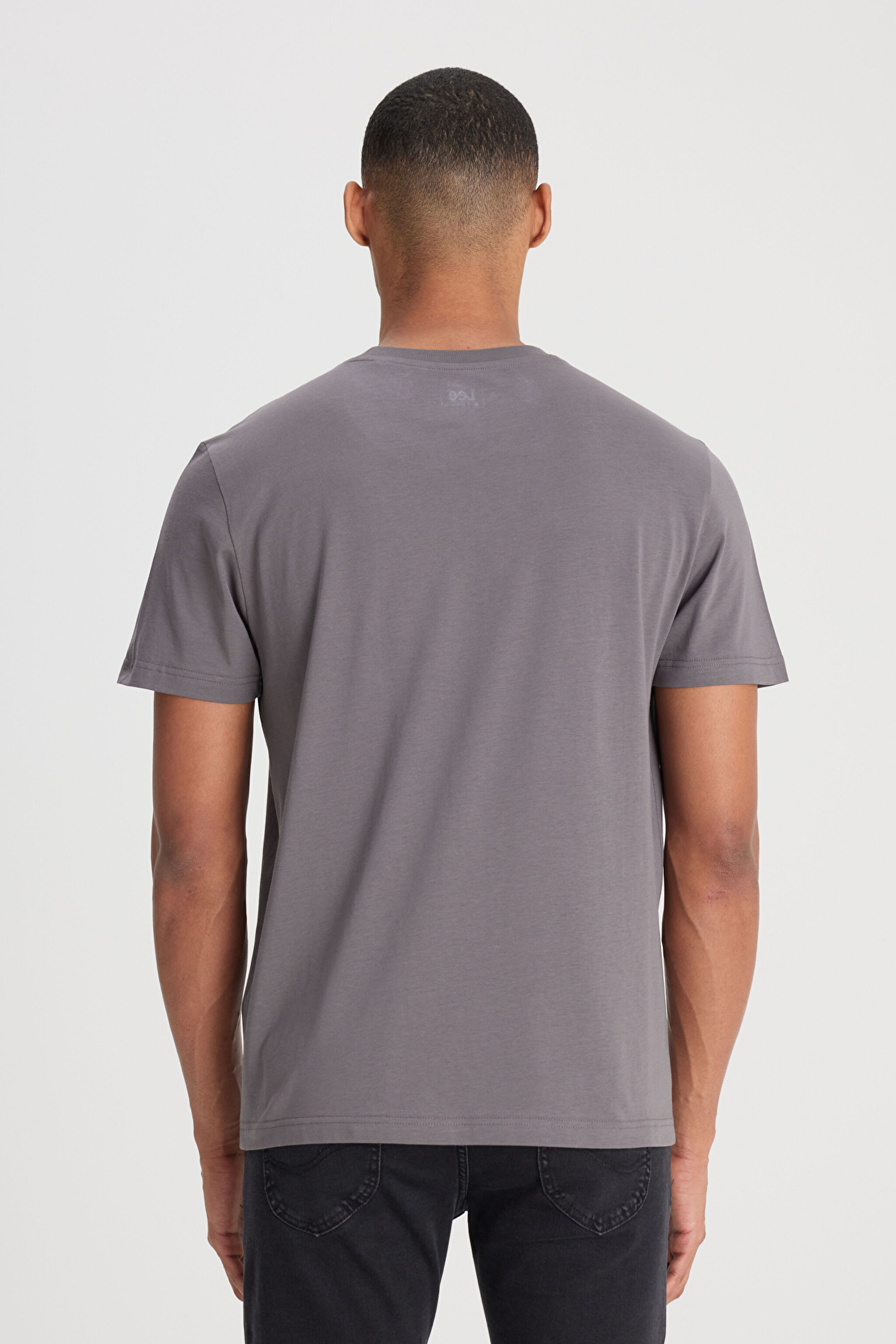 Regular Fit Normal Kesim Bisiklet Yaka %100 Pamuk Antrasit Tişört - Anthracite-L241579003 (görsel 4)