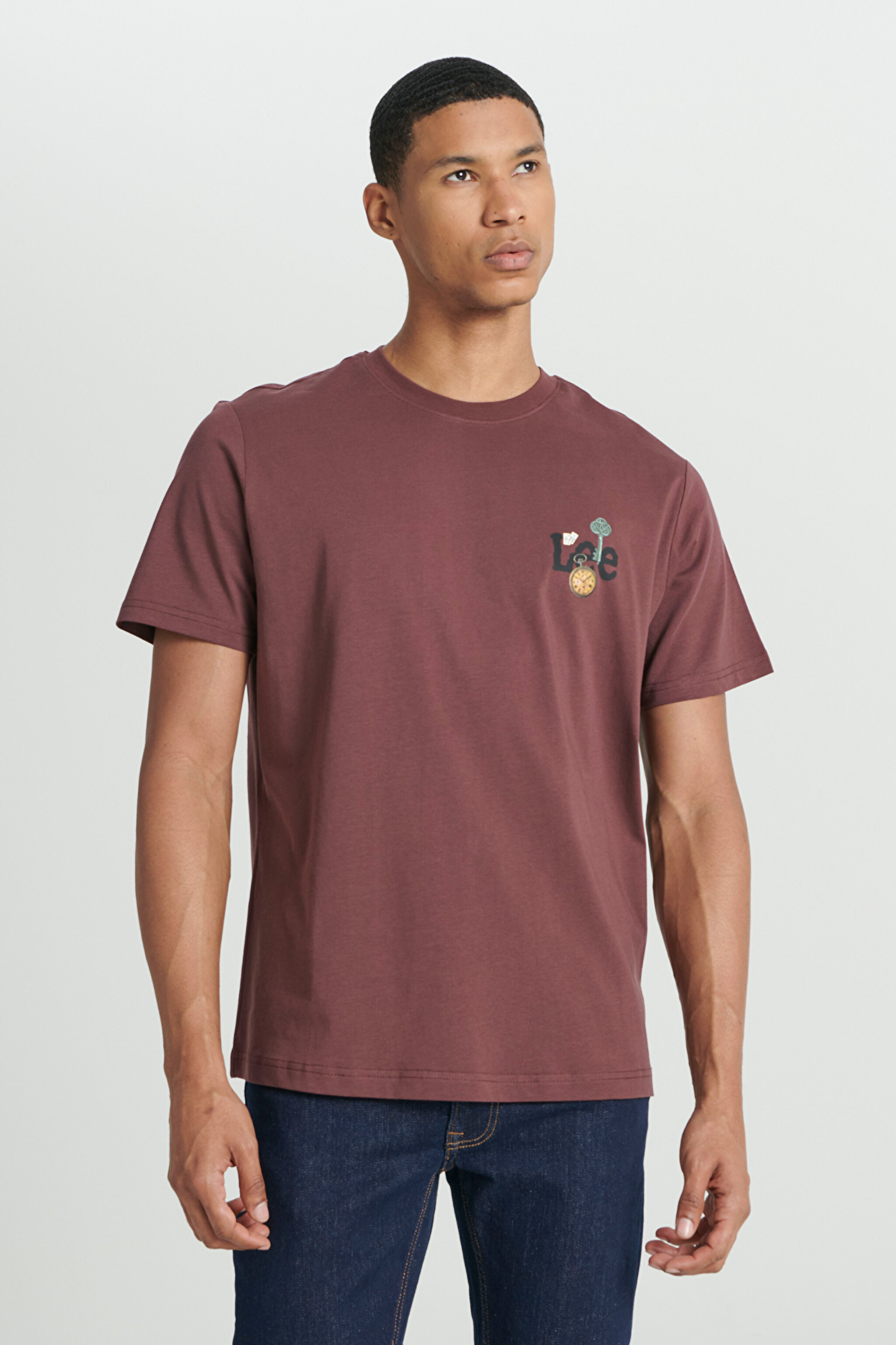 Regular Fit Normal Kesim Bisiklet Yaka %100 Pamuk Bordo Tişört - Wine-L241582810 (görsel 2)