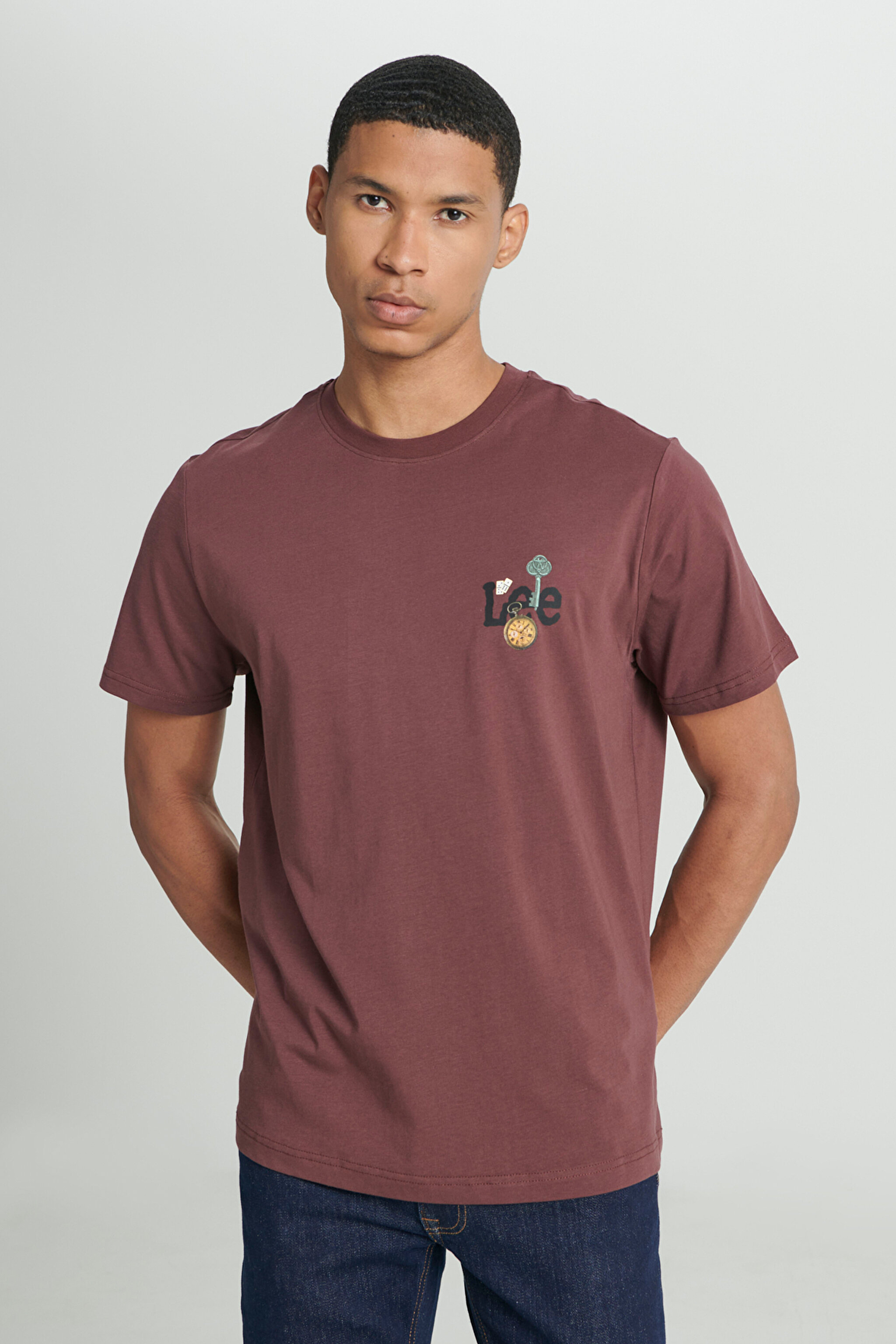 Regular Fit Normal Kesim Bisiklet Yaka %100 Pamuk Bordo Tişört - Wine-L241582810 (görsel 3)