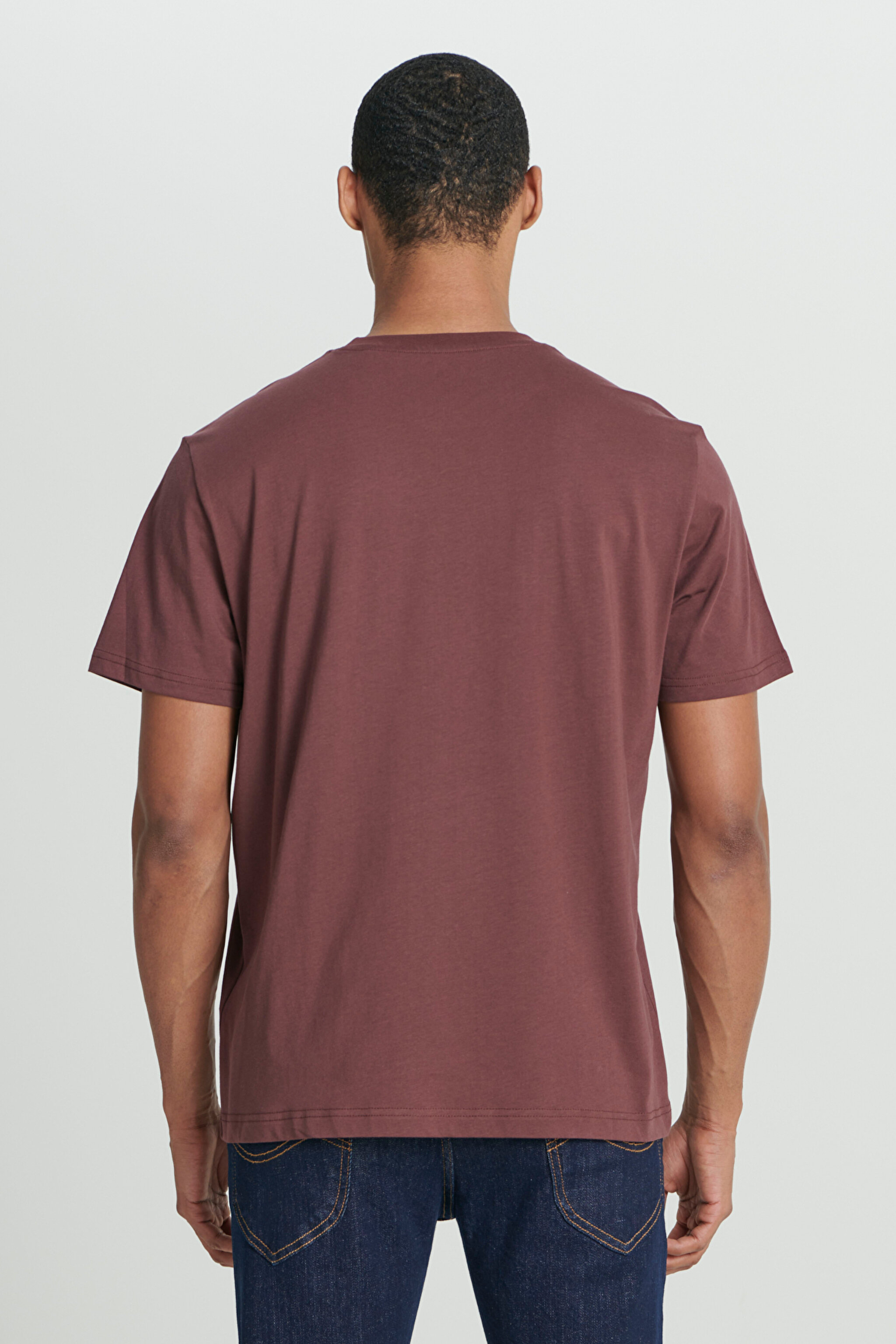 Regular Fit Normal Kesim Bisiklet Yaka %100 Pamuk Bordo Tişört - Wine-L241582810 (görsel 6)