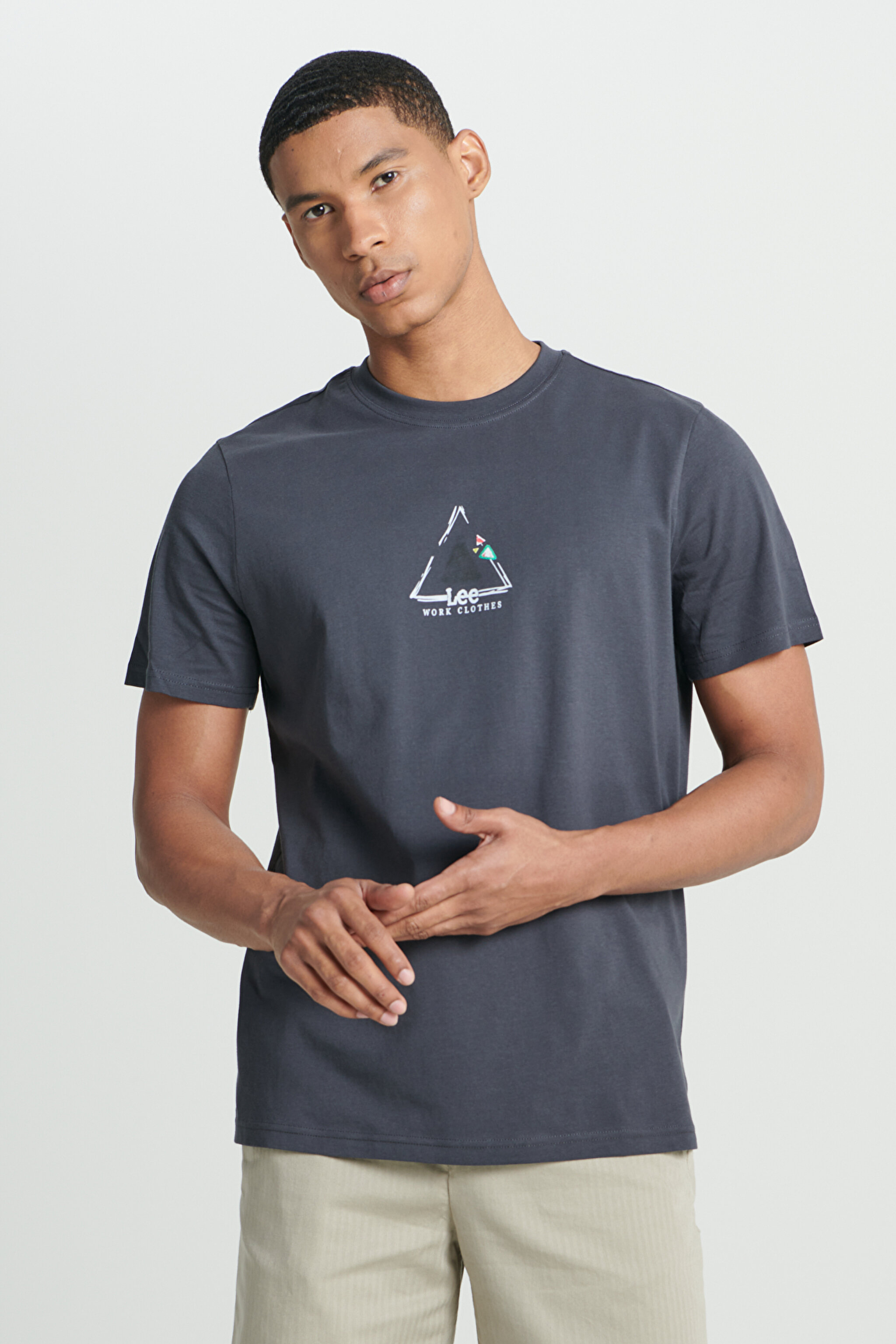 Regular Fit Normal Kesim Bisiklet Yaka %100 Pamuk Antrasit Tişört - Anthracite-L241586003