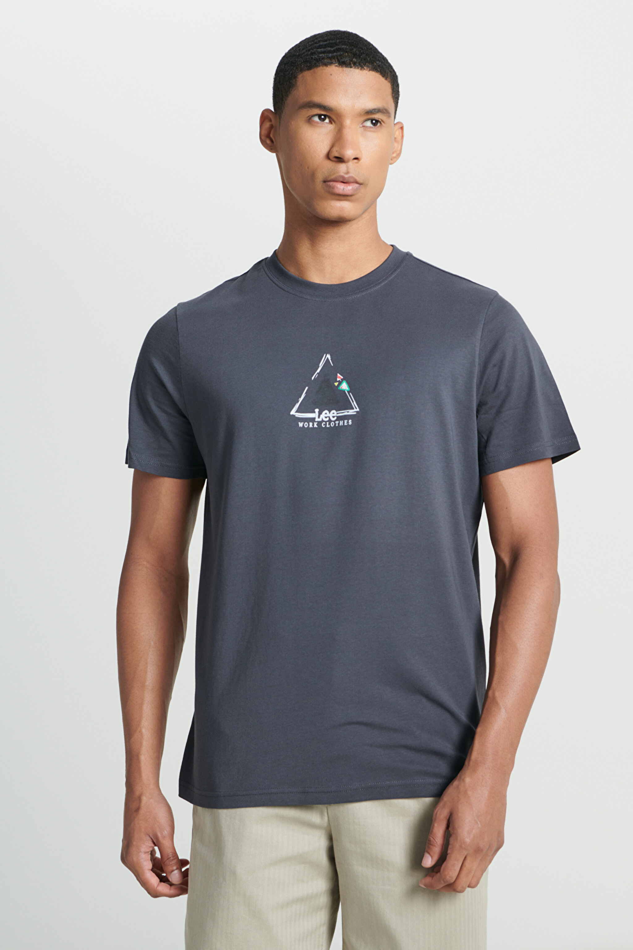 Regular Fit Normal Kesim Bisiklet Yaka %100 Pamuk Antrasit Tişört - Anthracite-L241586003 (görsel 2)