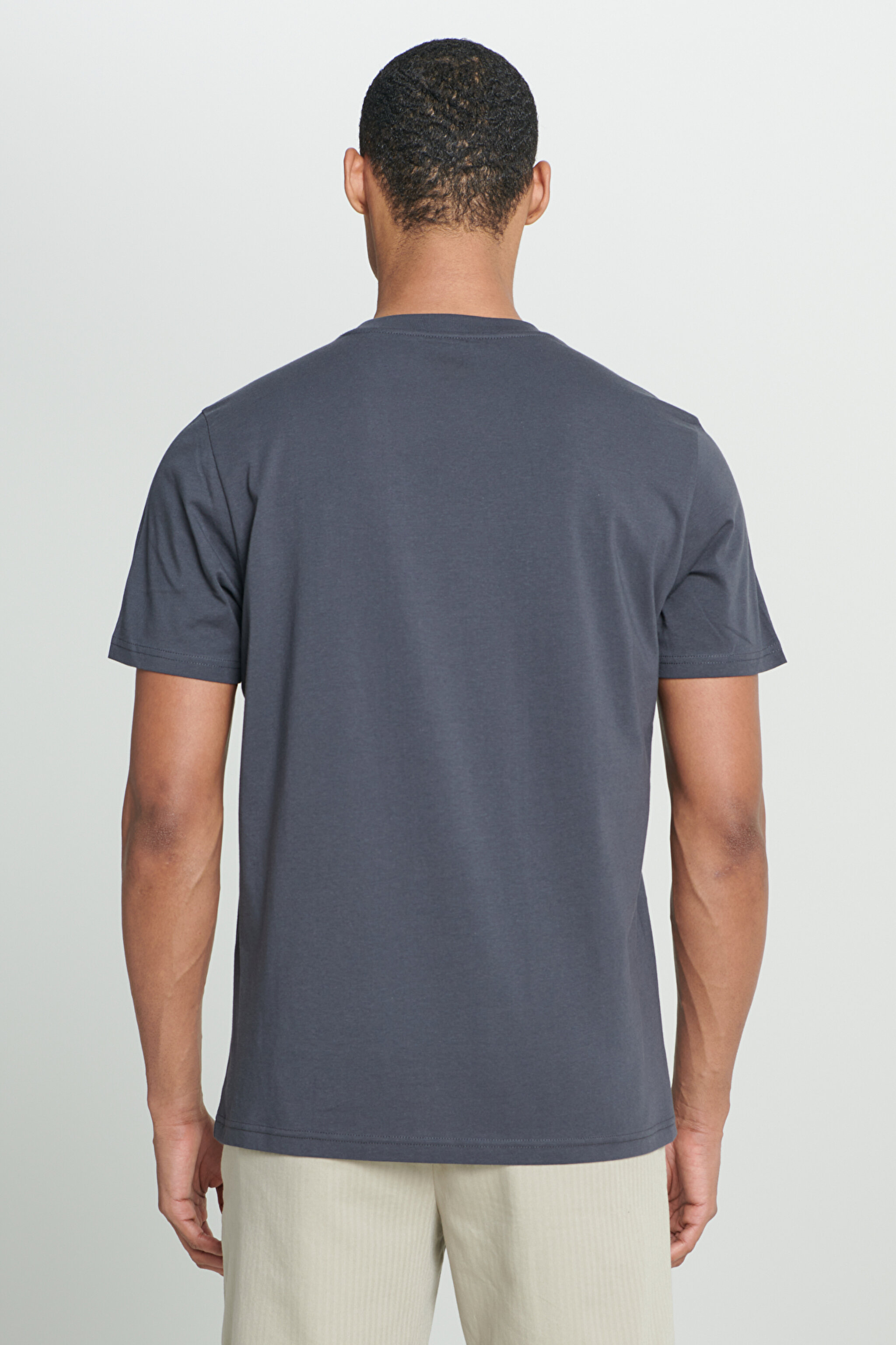 Regular Fit Normal Kesim Bisiklet Yaka %100 Pamuk Antrasit Tişört - Anthracite-L241586003 (görsel 6)