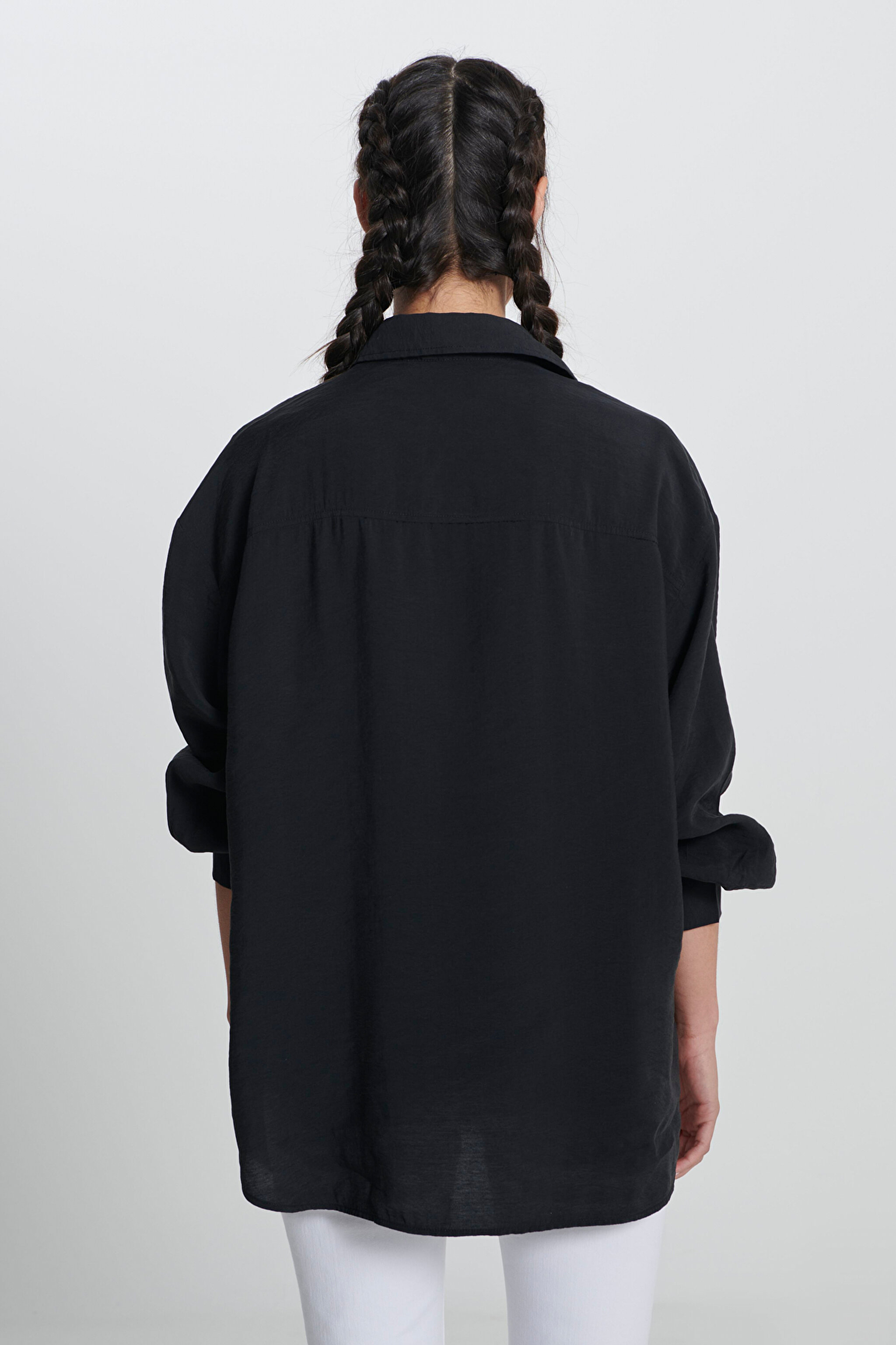 Loose Fit Rahat Kesim Siyah Gömlek - Black-L241614001 (görsel 5)