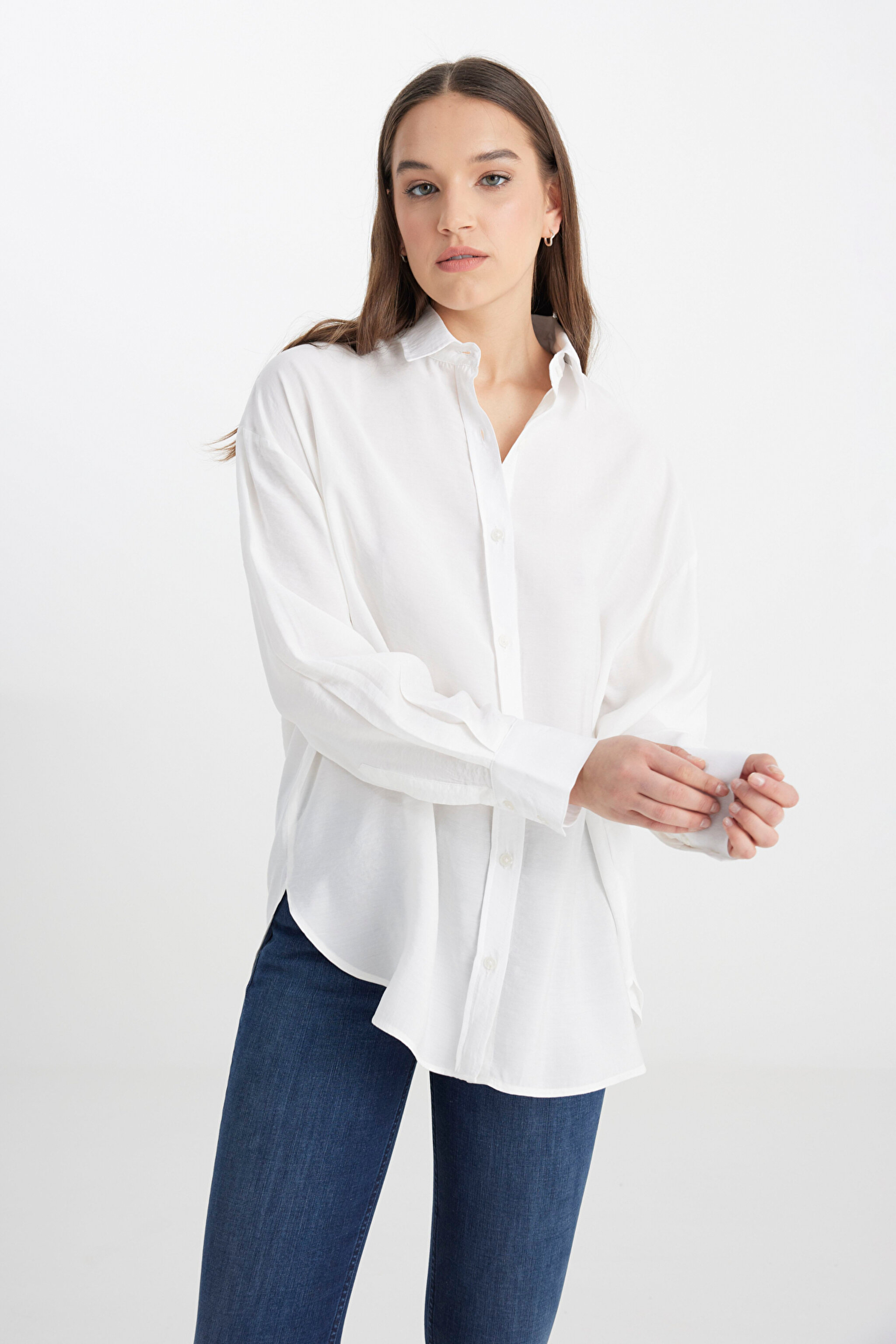 Loose Fit Rahat Kesim Beyaz Gömlek - White-L241614100 (görsel 3)