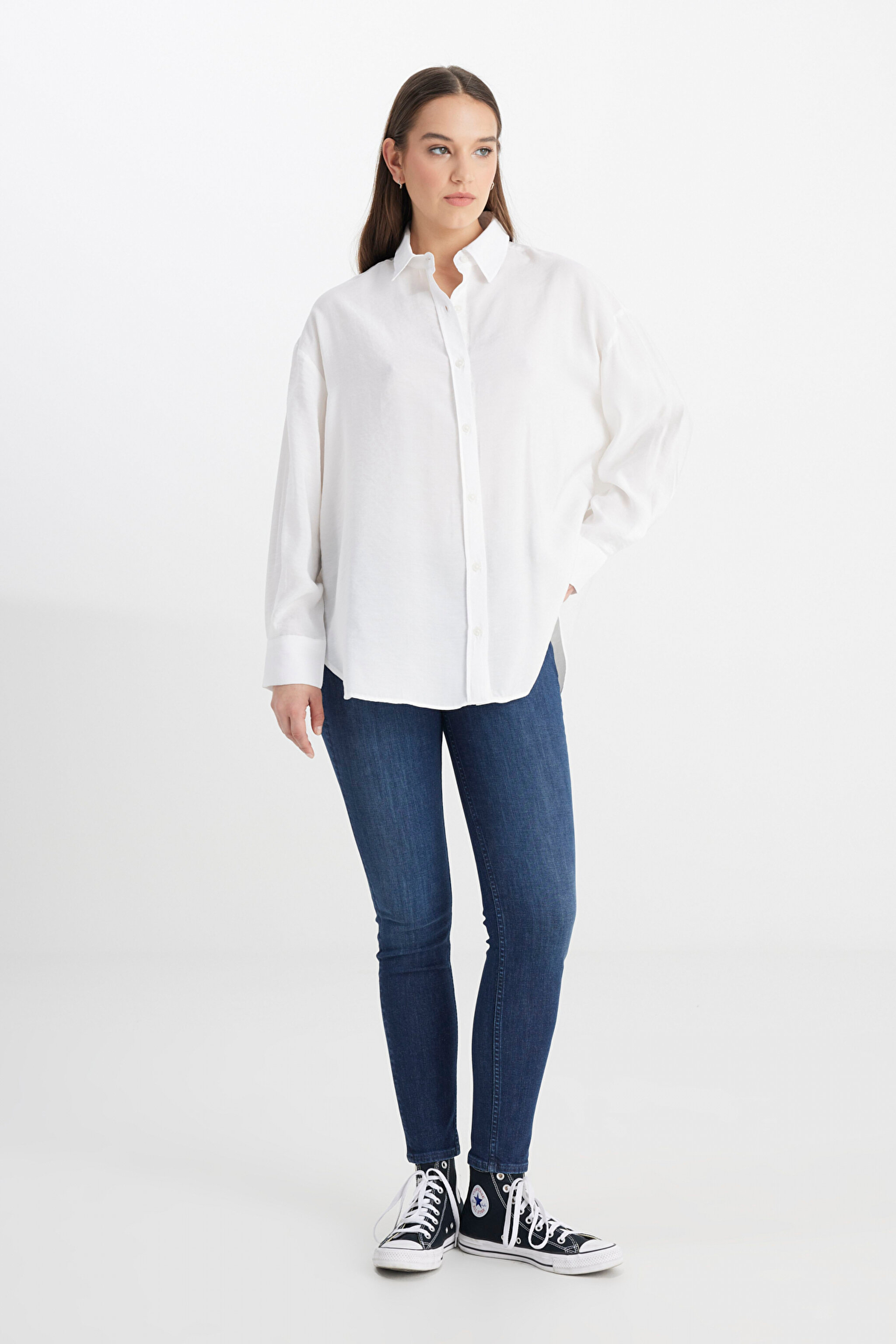 Loose Fit Rahat Kesim Beyaz Gömlek - White-L241614100 (görsel 5)