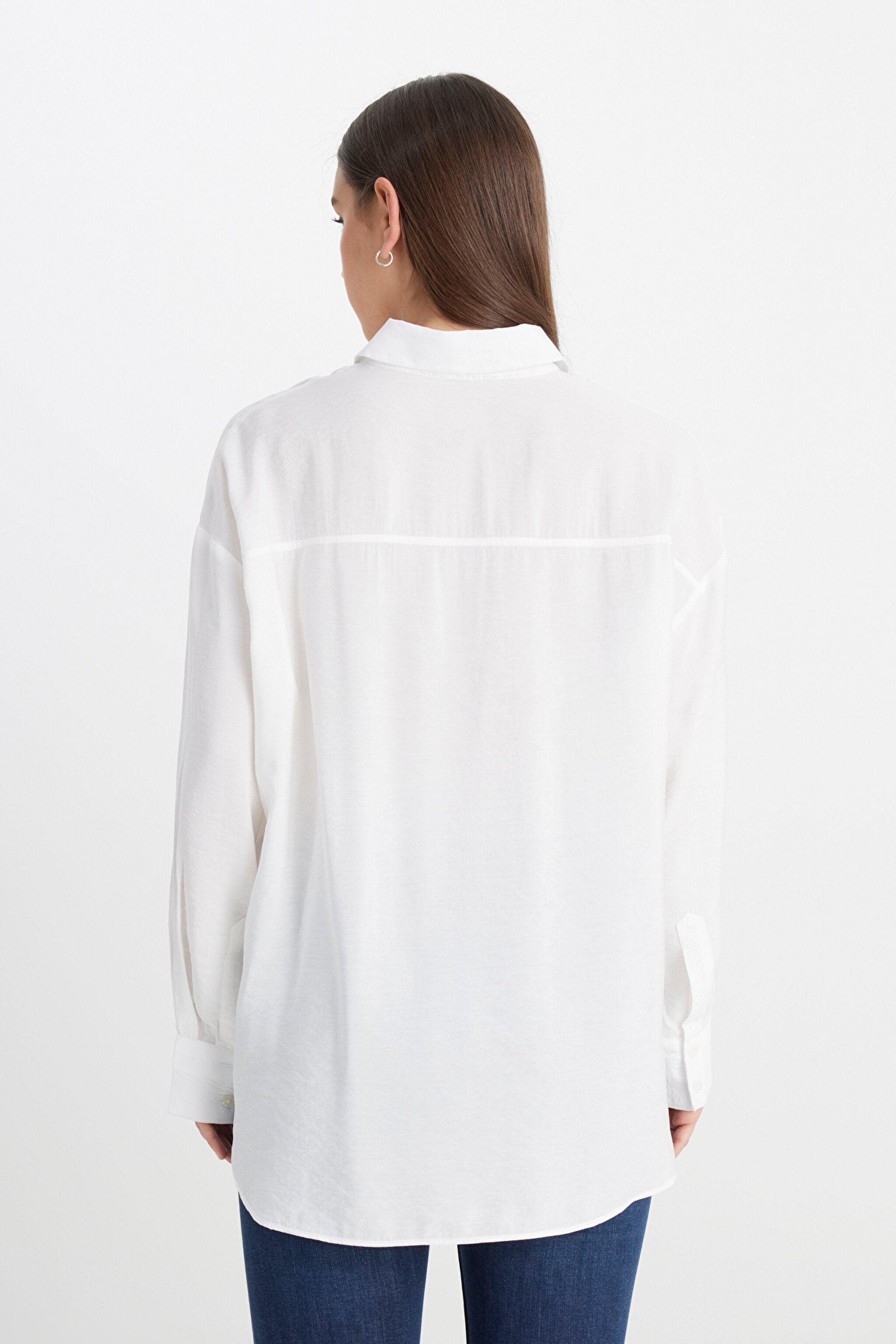 Loose Fit Rahat Kesim Beyaz Gömlek - White-L241614100 (görsel 7)