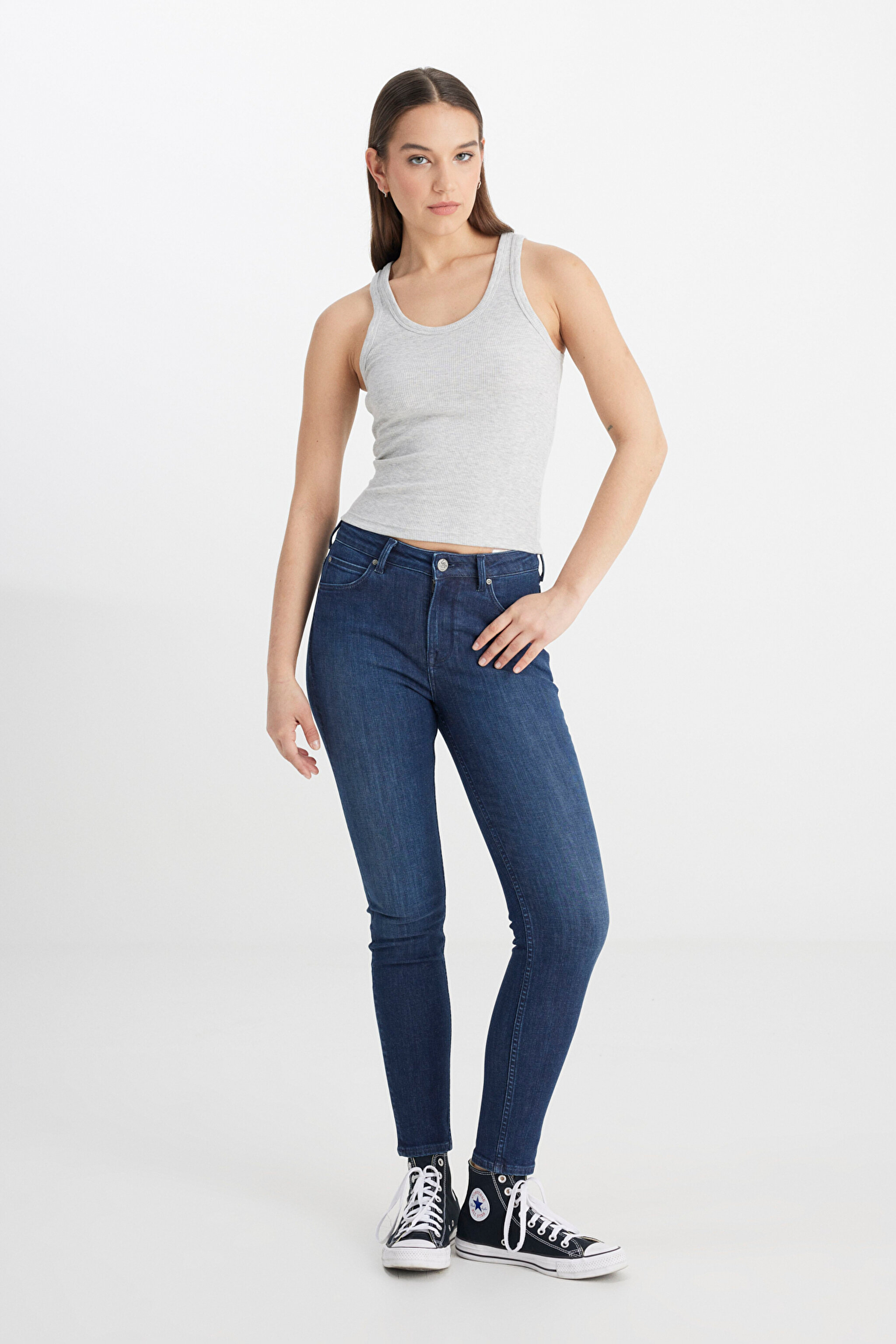 Slim Fit Dar Kesim Gri Tişört - Gray Melange-L241615036 (görsel 3)