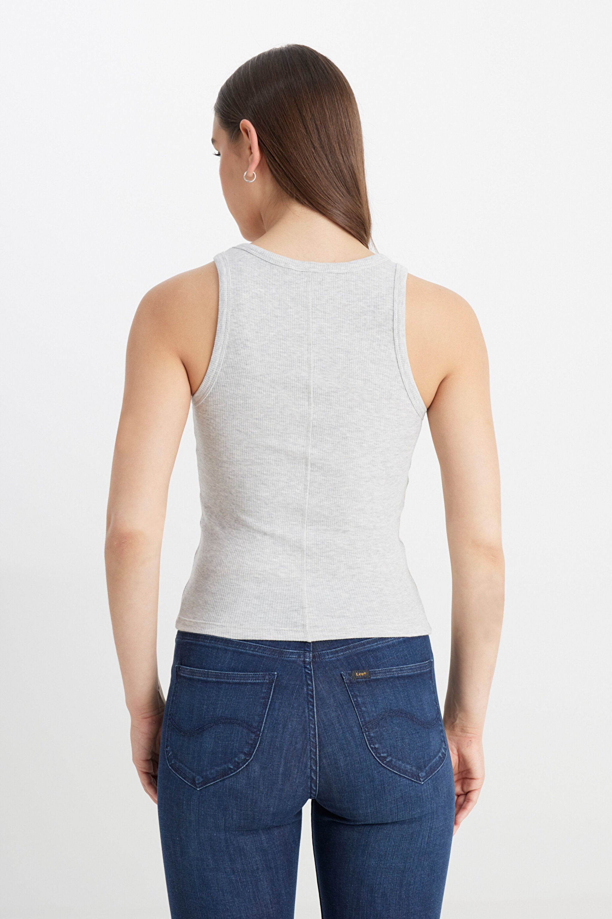 Slim Fit Dar Kesim Gri Tişört - Gray Melange-L241615036 (görsel 5)
