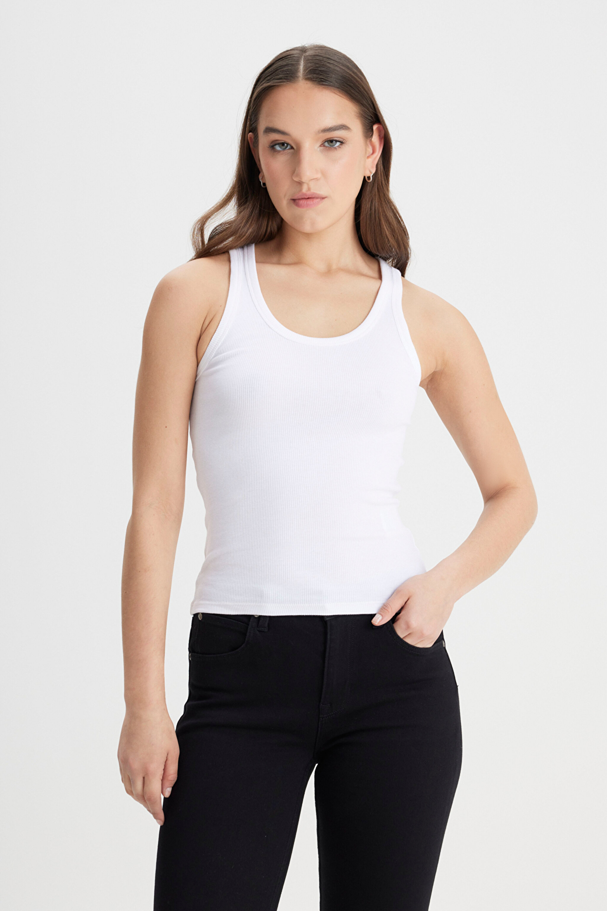 Slim Fit Dar Kesim Beyaz Tişört - White-L241615100 (görsel 2)