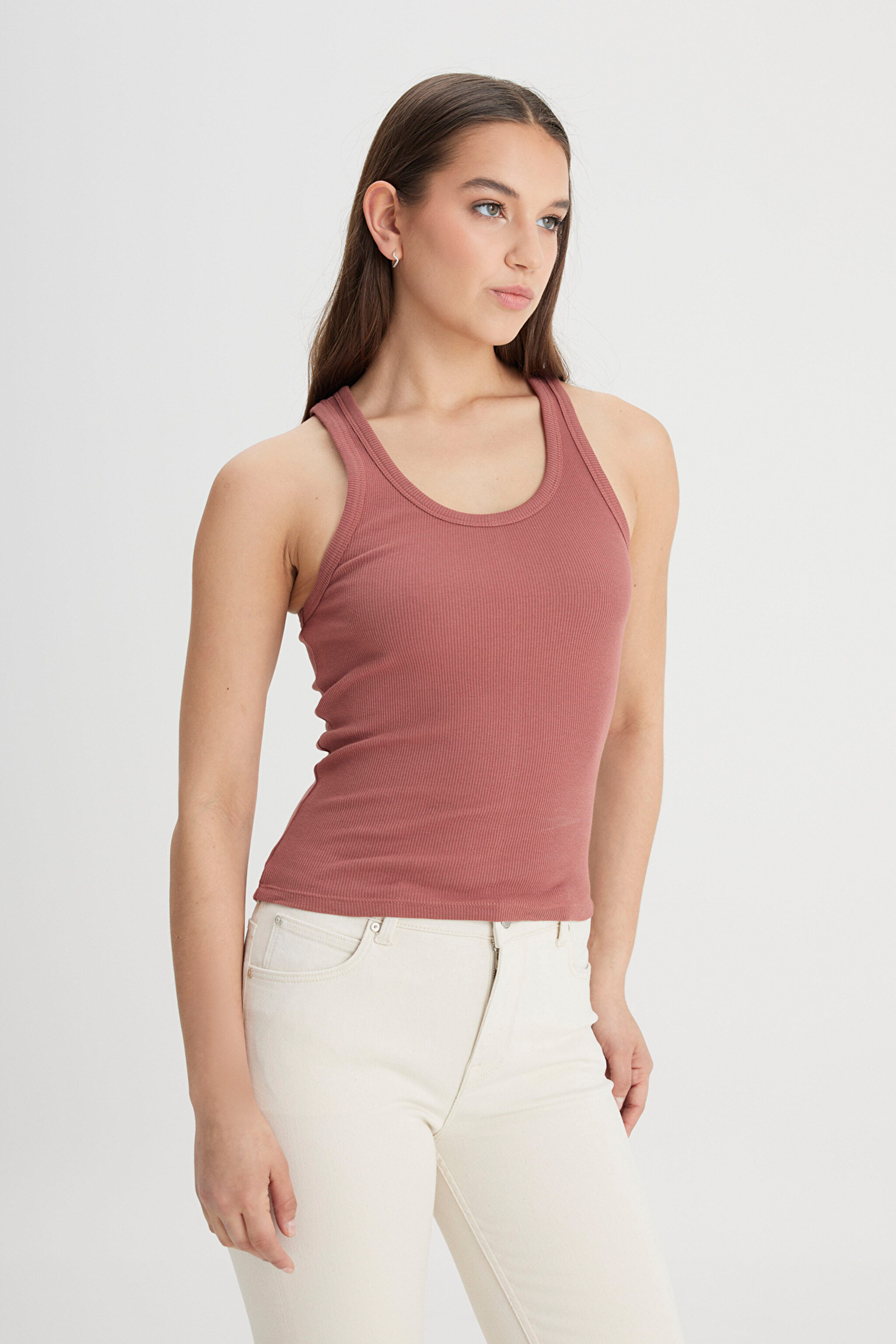 Slim Fit Dar Kesim Kiremit Rengi Tişört - Kc Khaki-L241615A95 (görsel 2)