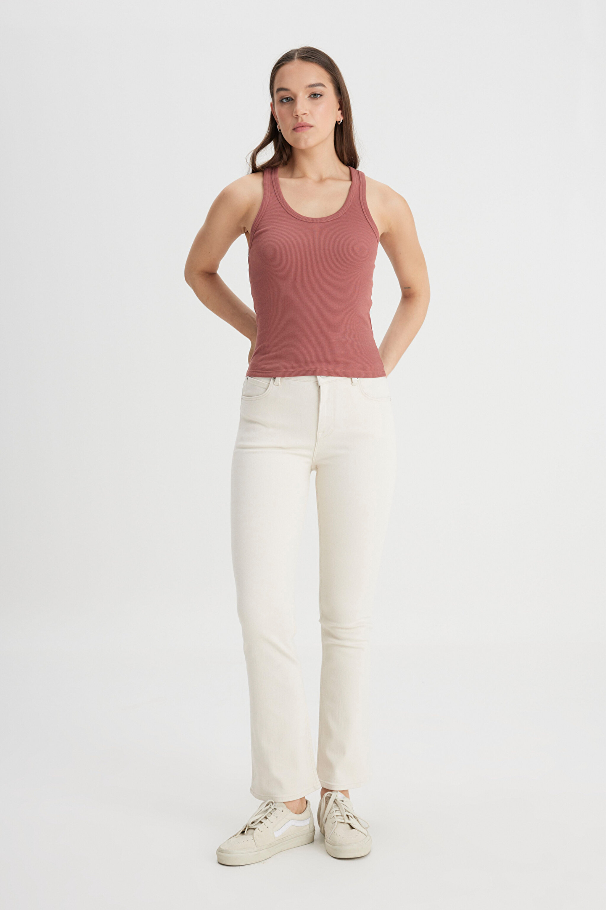 Slim Fit Dar Kesim Kiremit Rengi Tişört - Kc Khaki-L241615A95 (görsel 3)
