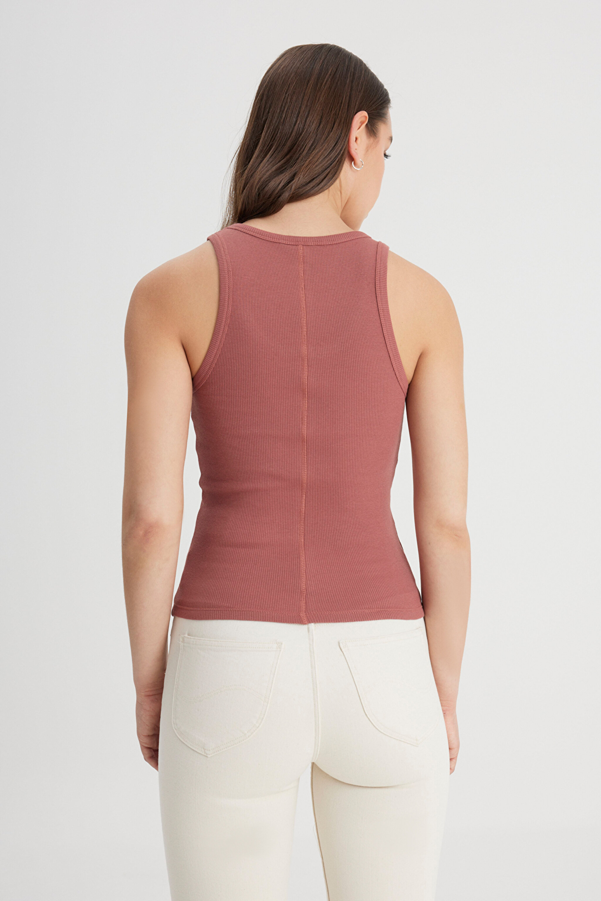 Slim Fit Dar Kesim Kiremit Rengi Tişört - Kc Khaki-L241615A95 (görsel 5)