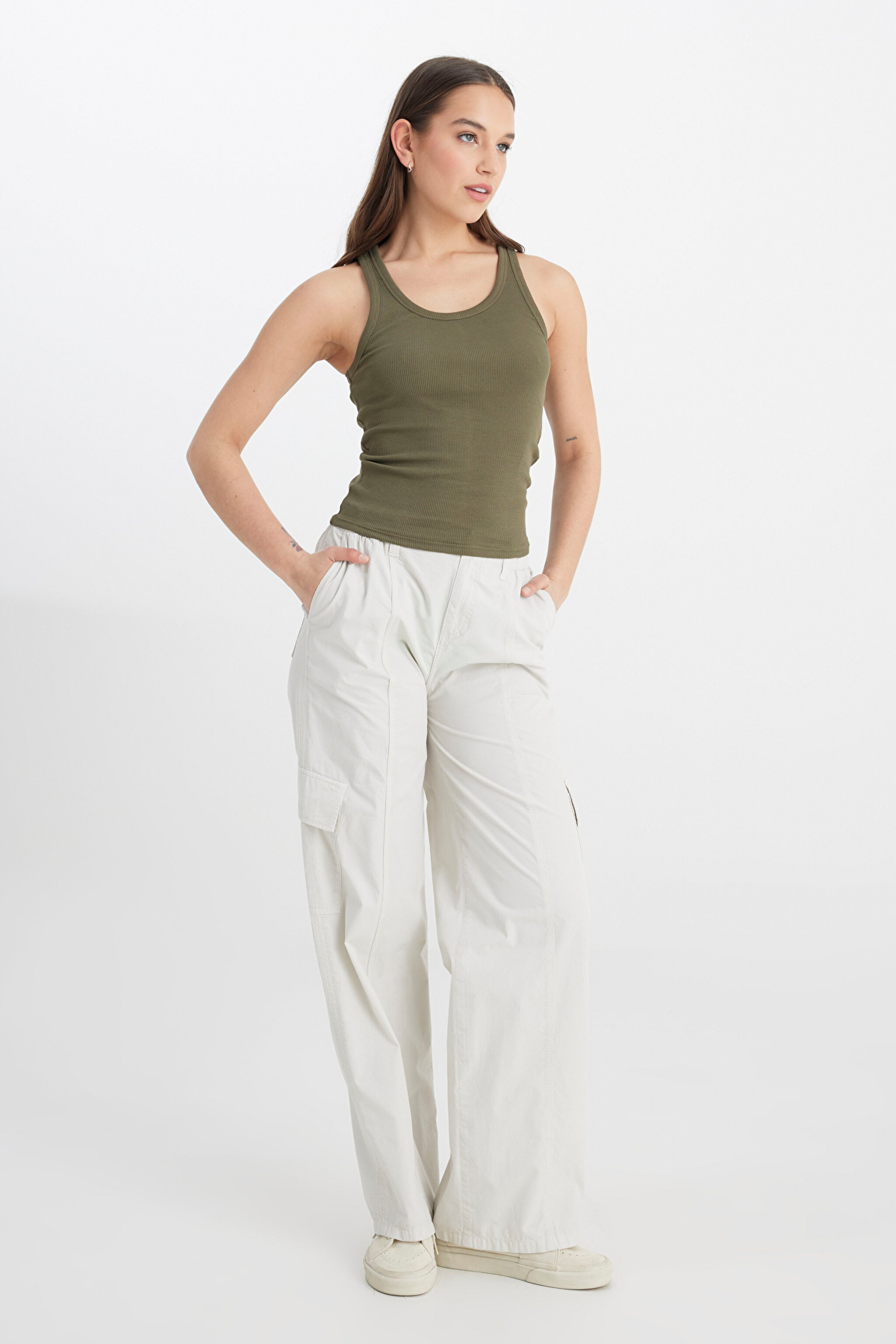 Slim Fit Dar Kesim Yeşil Tişört - Evergreen-L241615OT (görsel 3)
