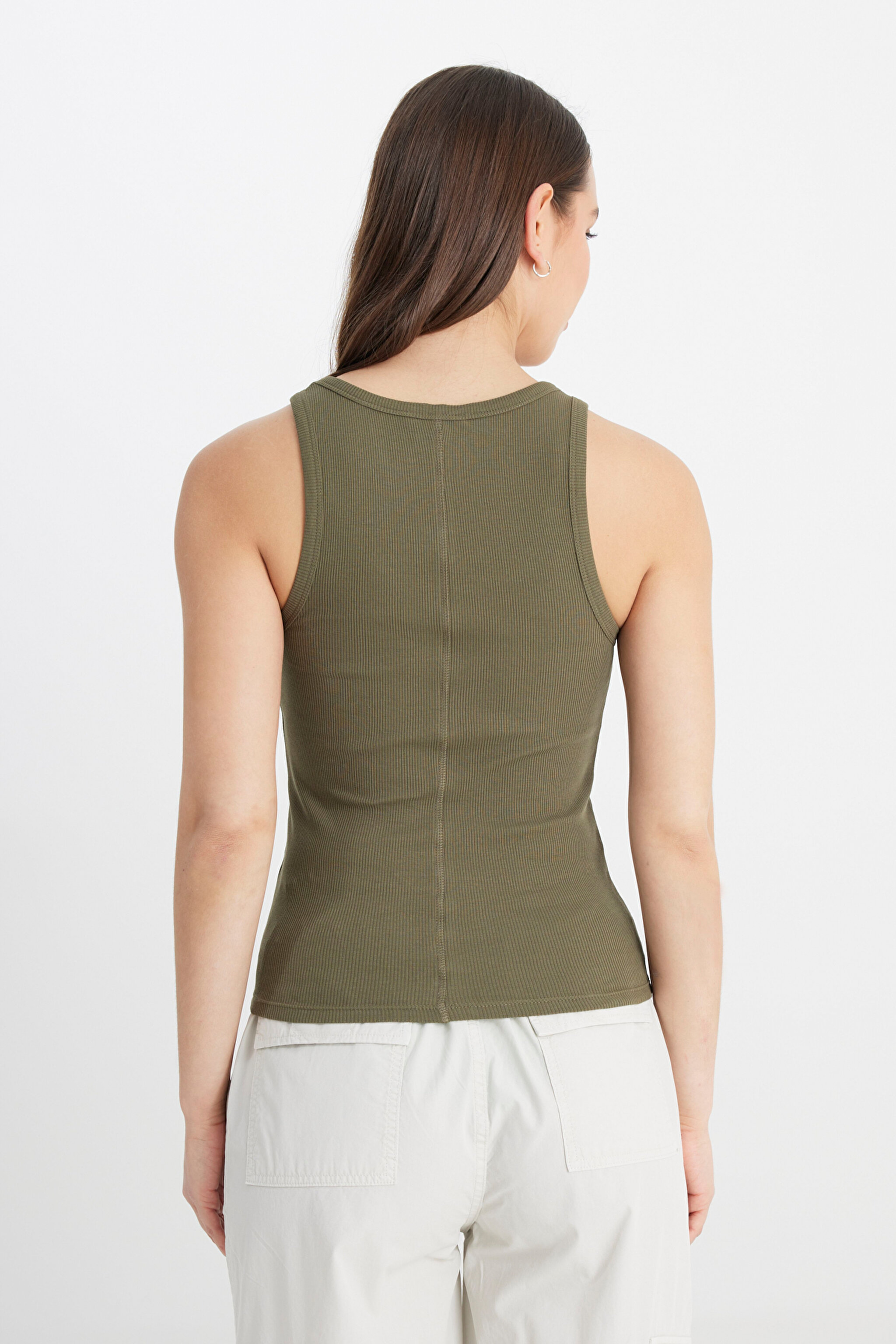 Slim Fit Dar Kesim Yeşil Tişört - Evergreen-L241615OT (görsel 5)
