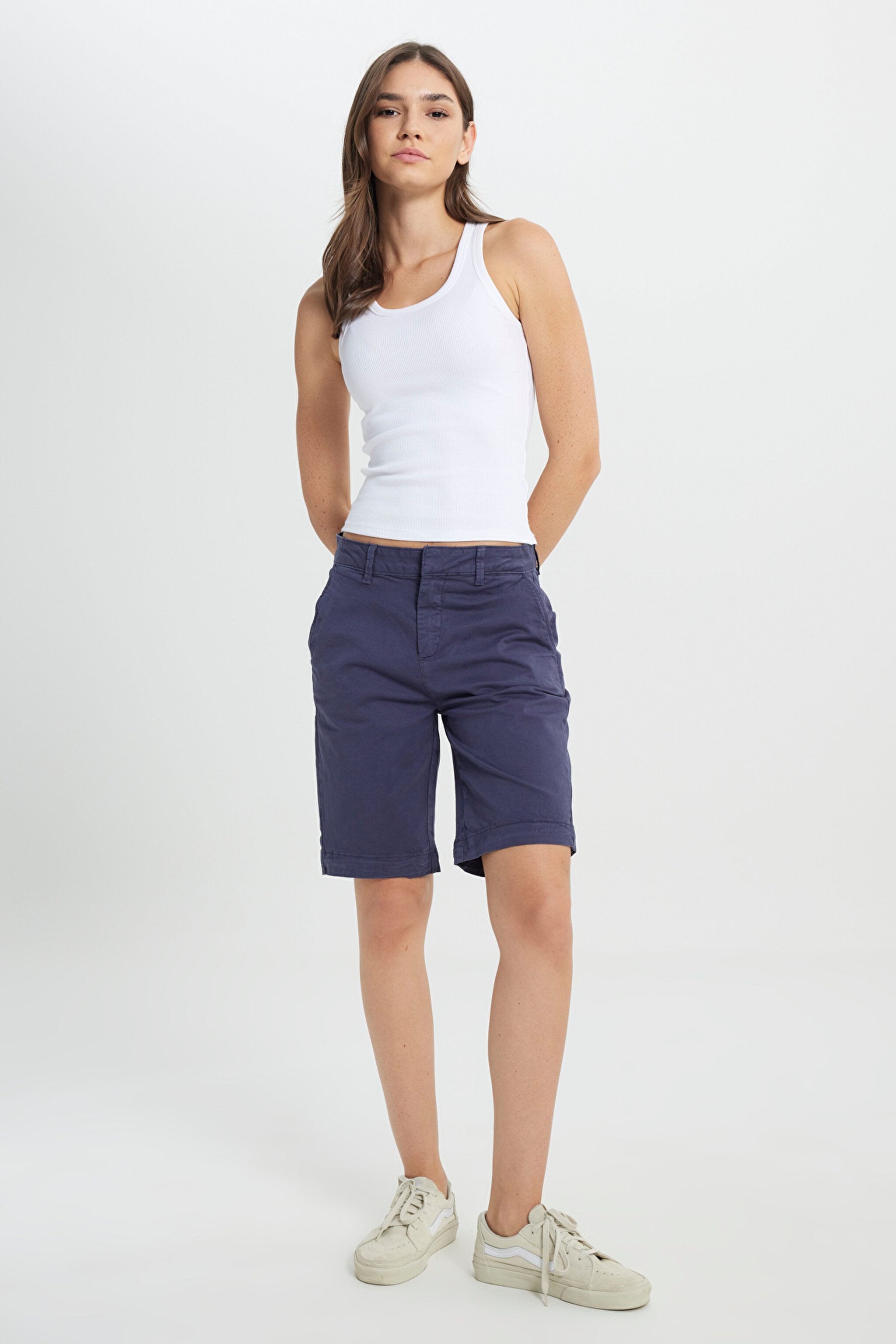 Regular Fit Normal Kesim Normal Bel Lacivert Chino Şort - Navy-L241617410 (görsel 3)