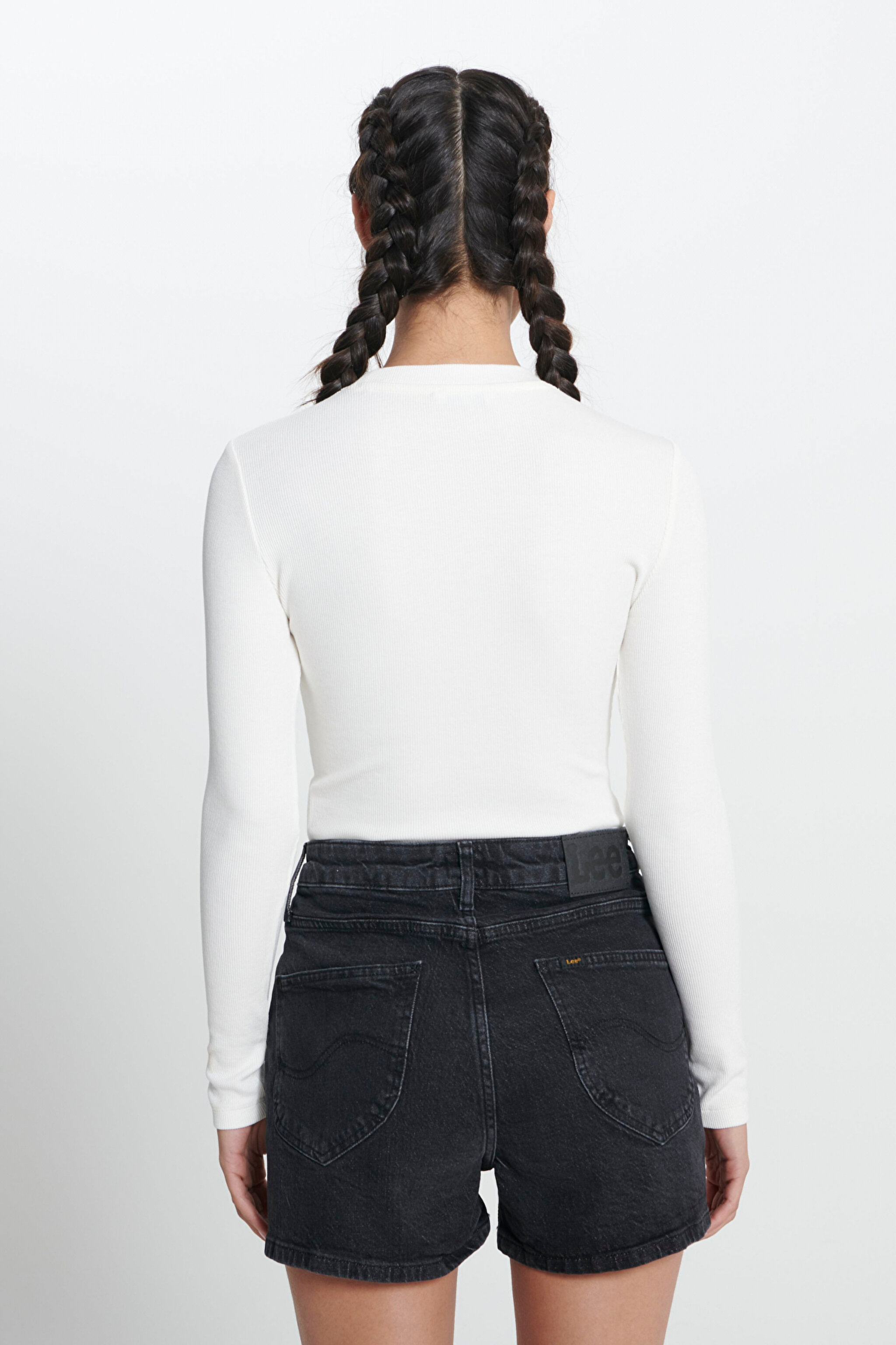 Slim Fit Dar Kesim Bisiklet Yaka Uzun Kollu Beyaz Tişört - White-L241623100 (görsel 5)