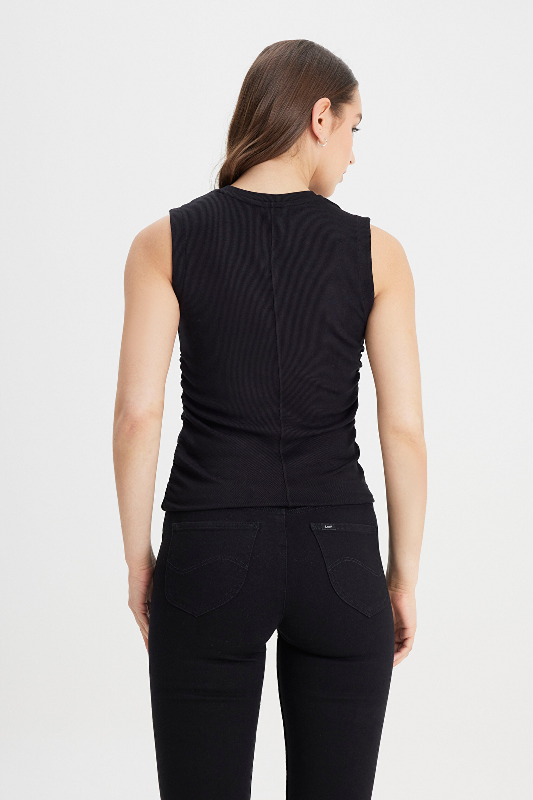 Slim Fit Dar Kesim Bisiklet Yaka Siyah Tişört - Black-L241628001 (görsel 6)