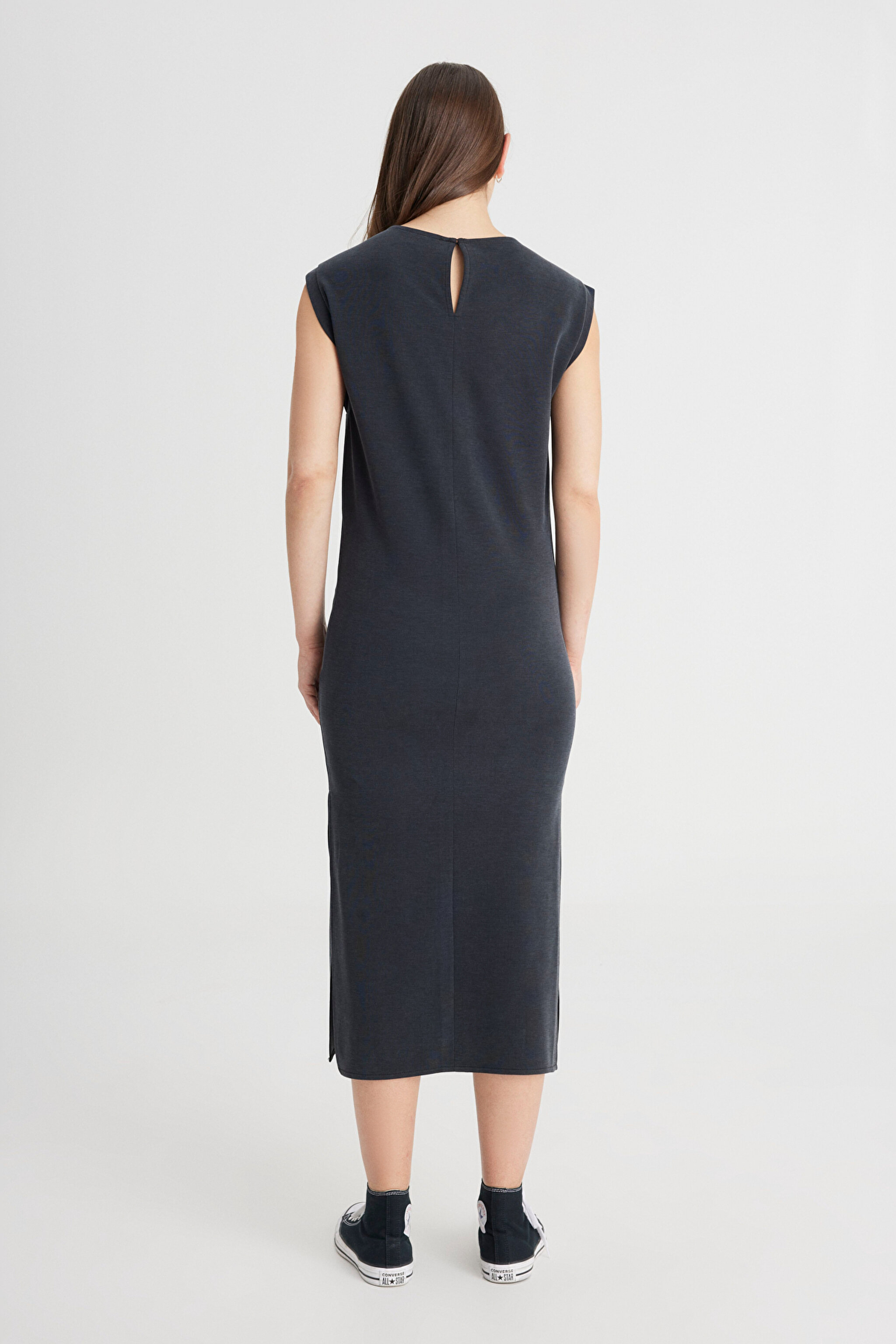 Regular Fit Normal Kesim Bisiklet Yaka Siyah Elbise - Black-L241629001 (görsel 5)