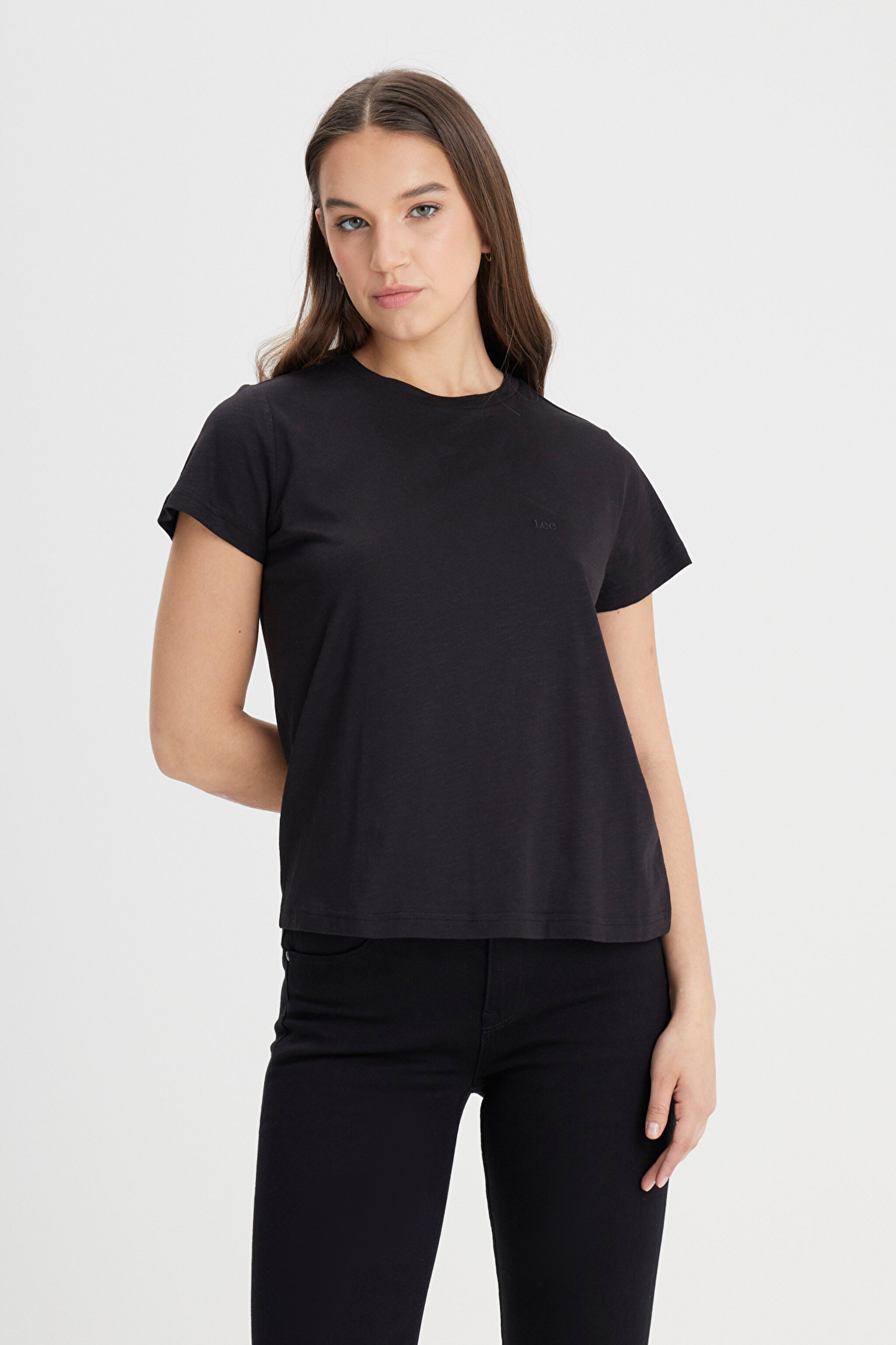 Regular Fit Normal Kesim Bisiklet Yaka Siyah Tişört - Black-L24164401 (görsel 2)
