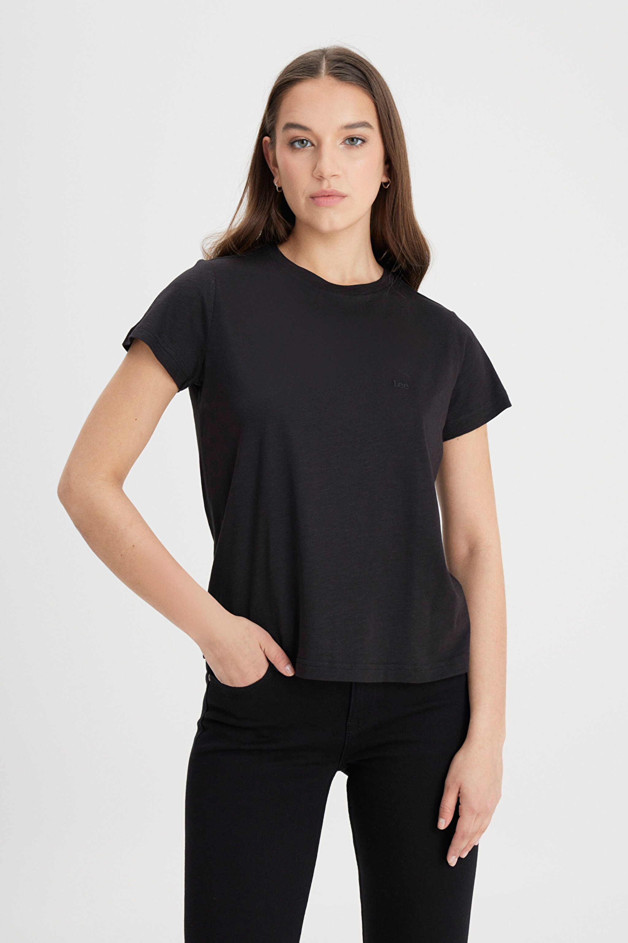 Regular Fit Normal Kesim Bisiklet Yaka Siyah Tişört - Black-L24164401 (görsel 5)