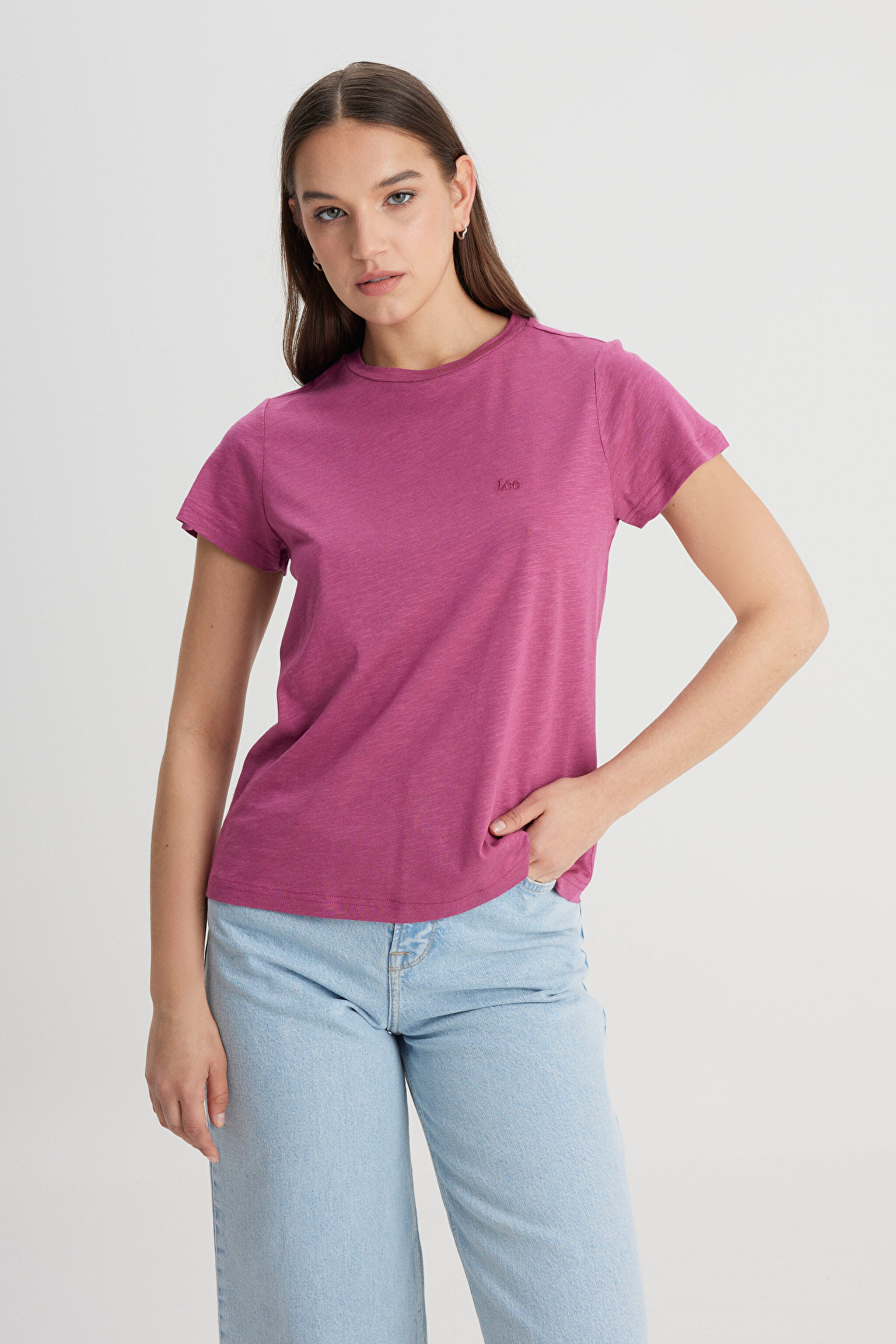 Regular Fit Normal Kesim Bisiklet Yaka Mor Tişört
