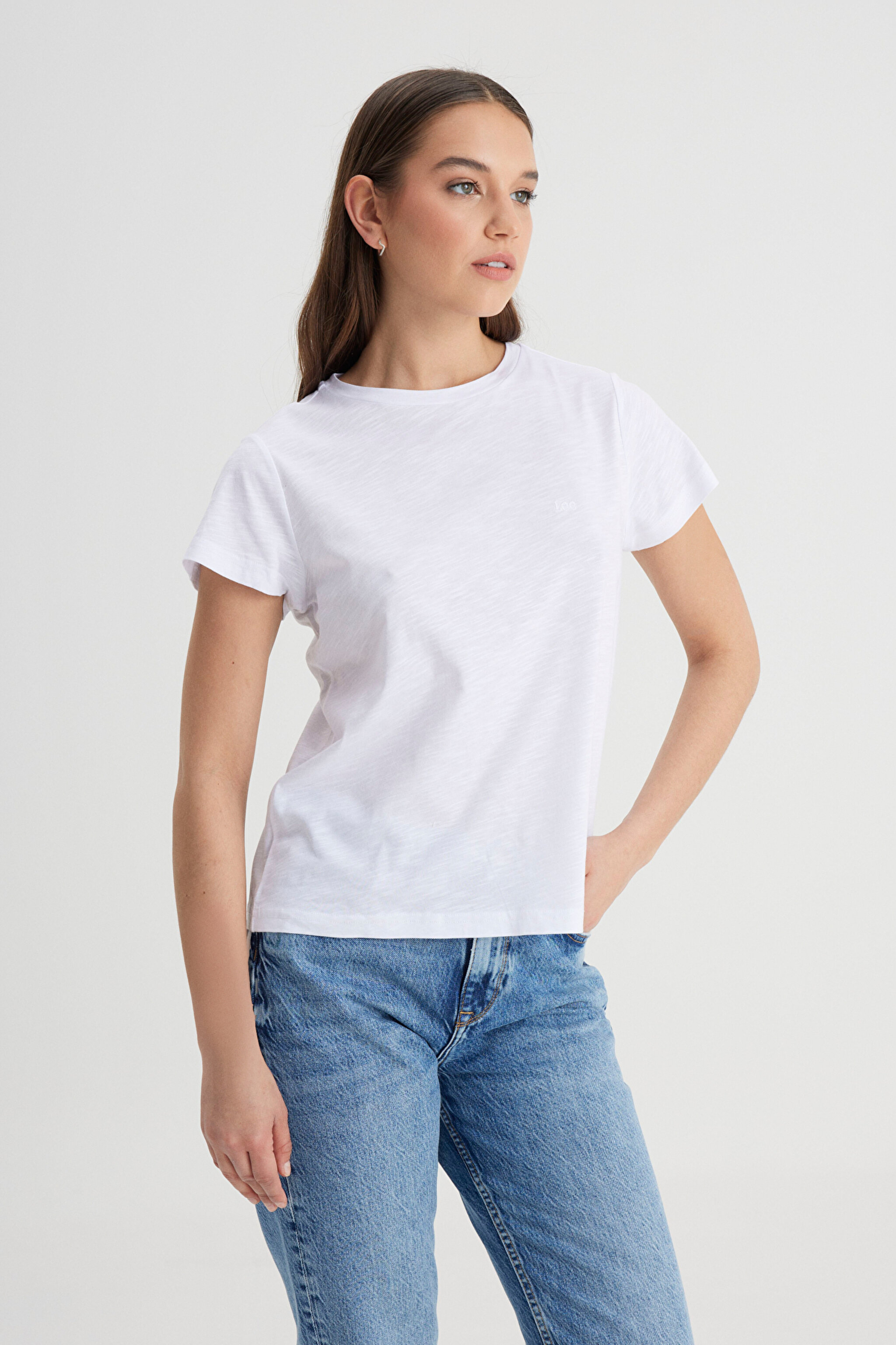 Regular Fit Normal Kesim Bisiklet Yaka Beyaz Tişört - Bright White-L241644LJ