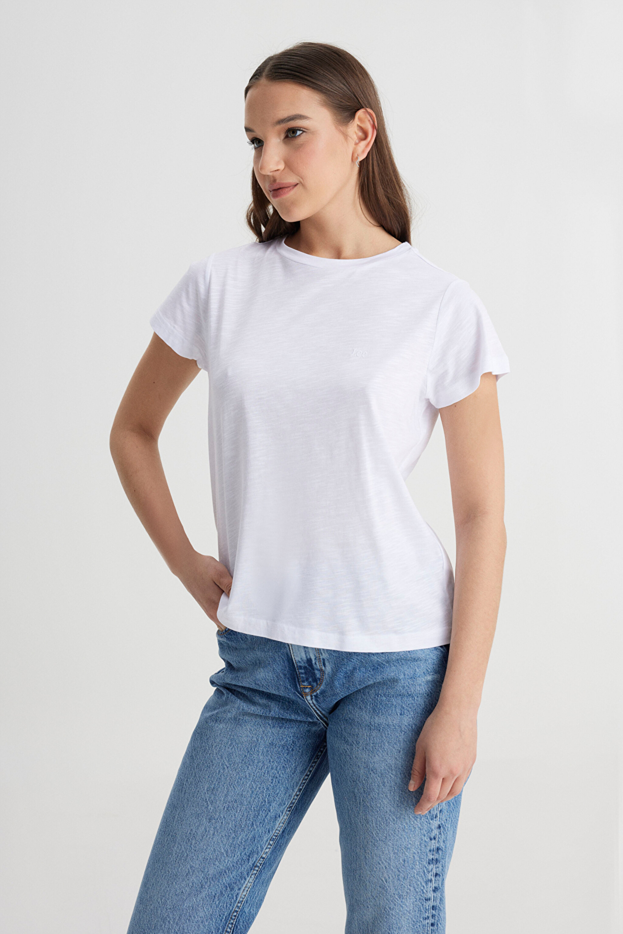 Regular Fit Normal Kesim Bisiklet Yaka Beyaz Tişört - Bright White-L241644LJ (görsel 4)