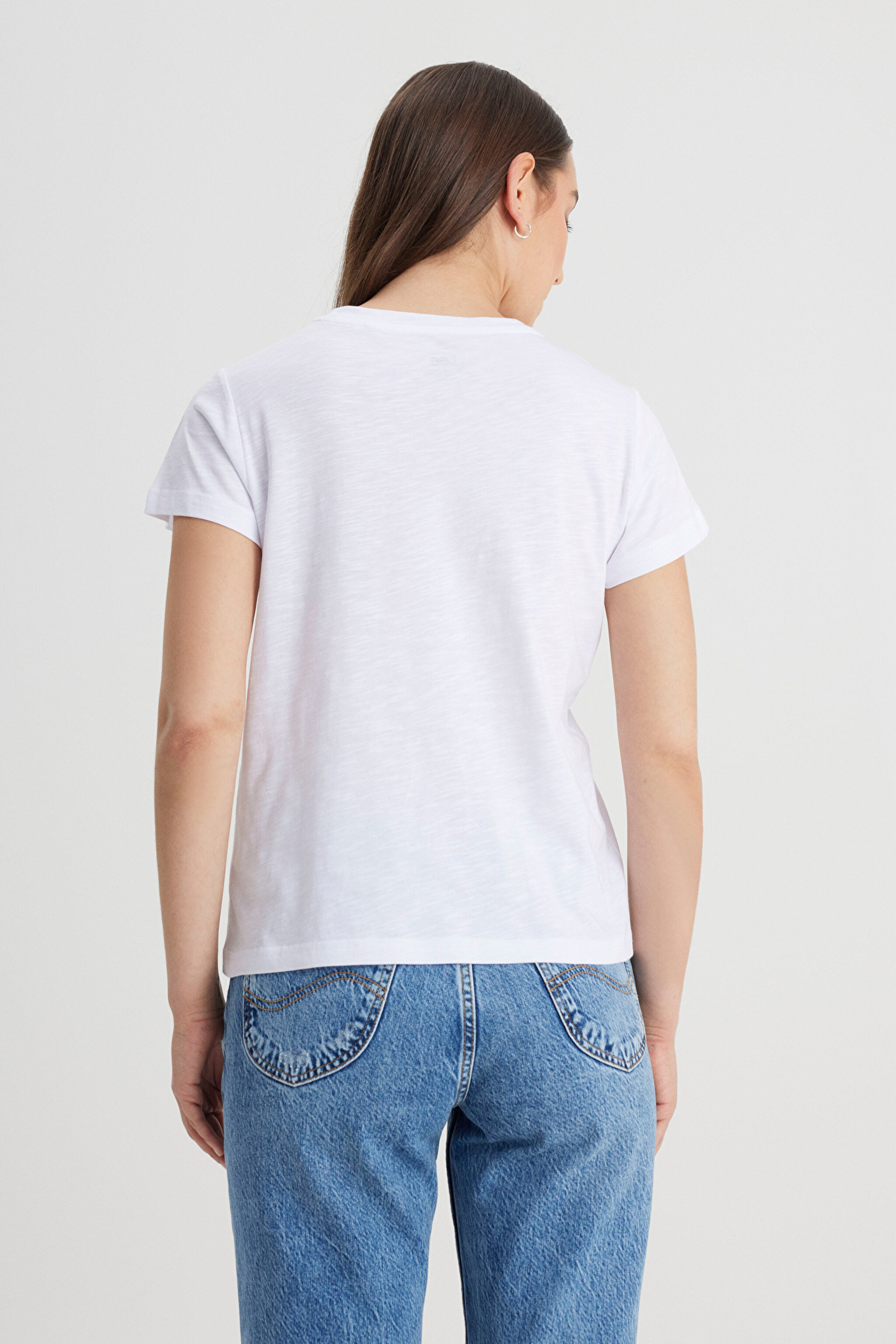 Regular Fit Normal Kesim Bisiklet Yaka Beyaz Tişört - Bright White-L241644LJ (görsel 5)