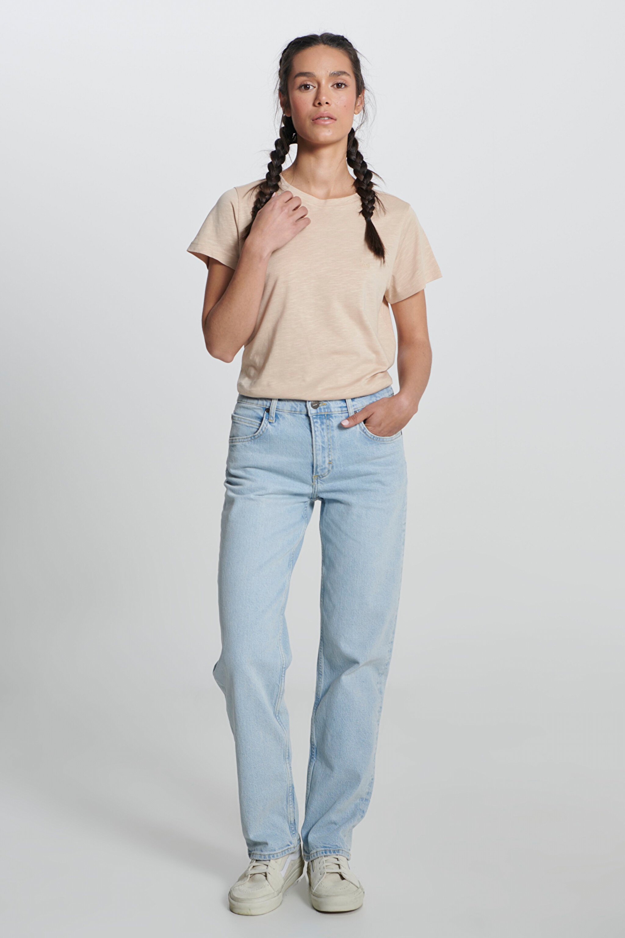 Regular Fit Normal Kesim Bisiklet Yaka Bej Tişört - Oxford Tan-L241644UQ (görsel 4)
