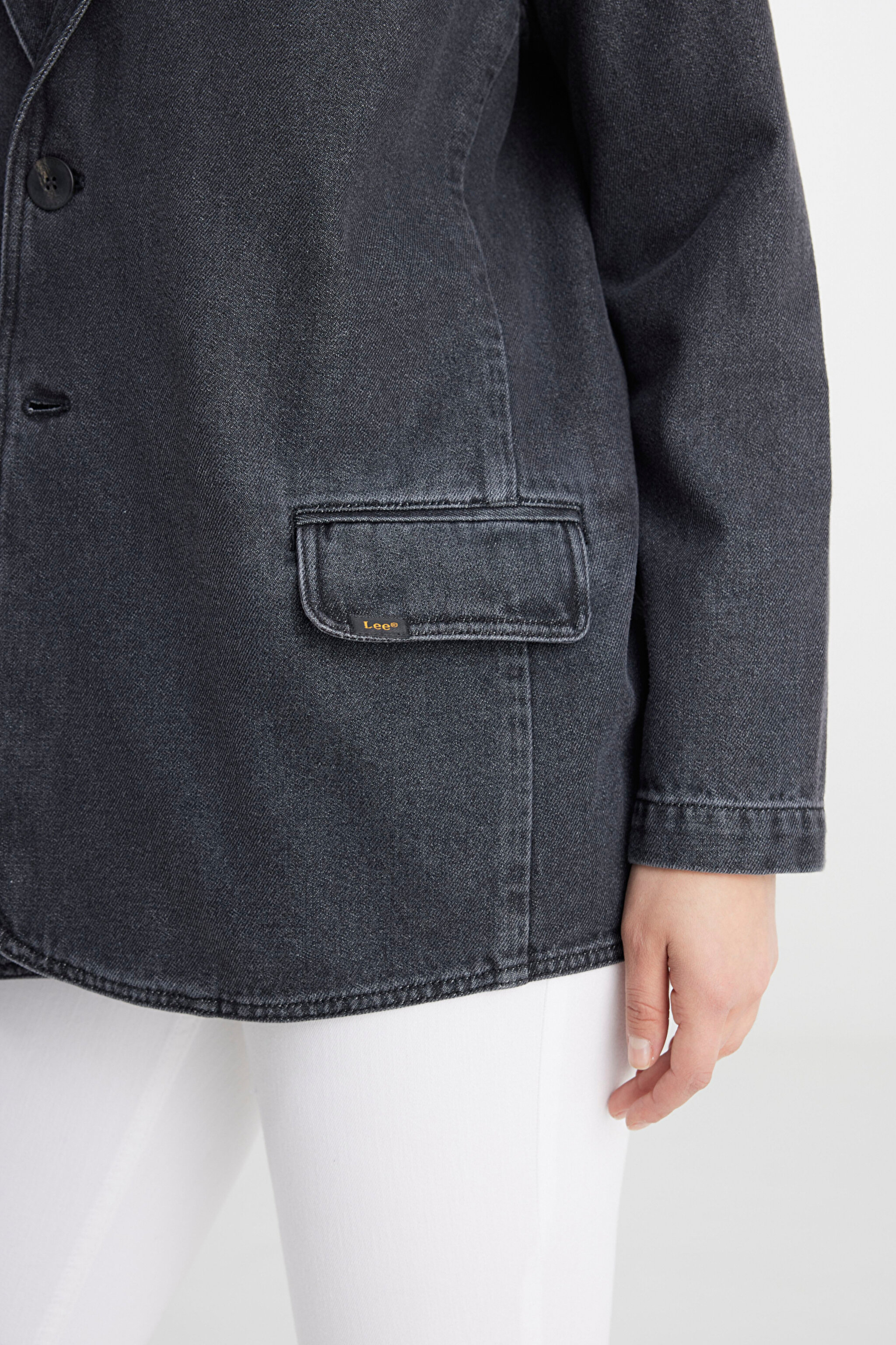 Oversize Bol Kesim %100 Pamuk Antrasit Jean Kot Ceket - Anthracite-L241652003 (görsel 5)